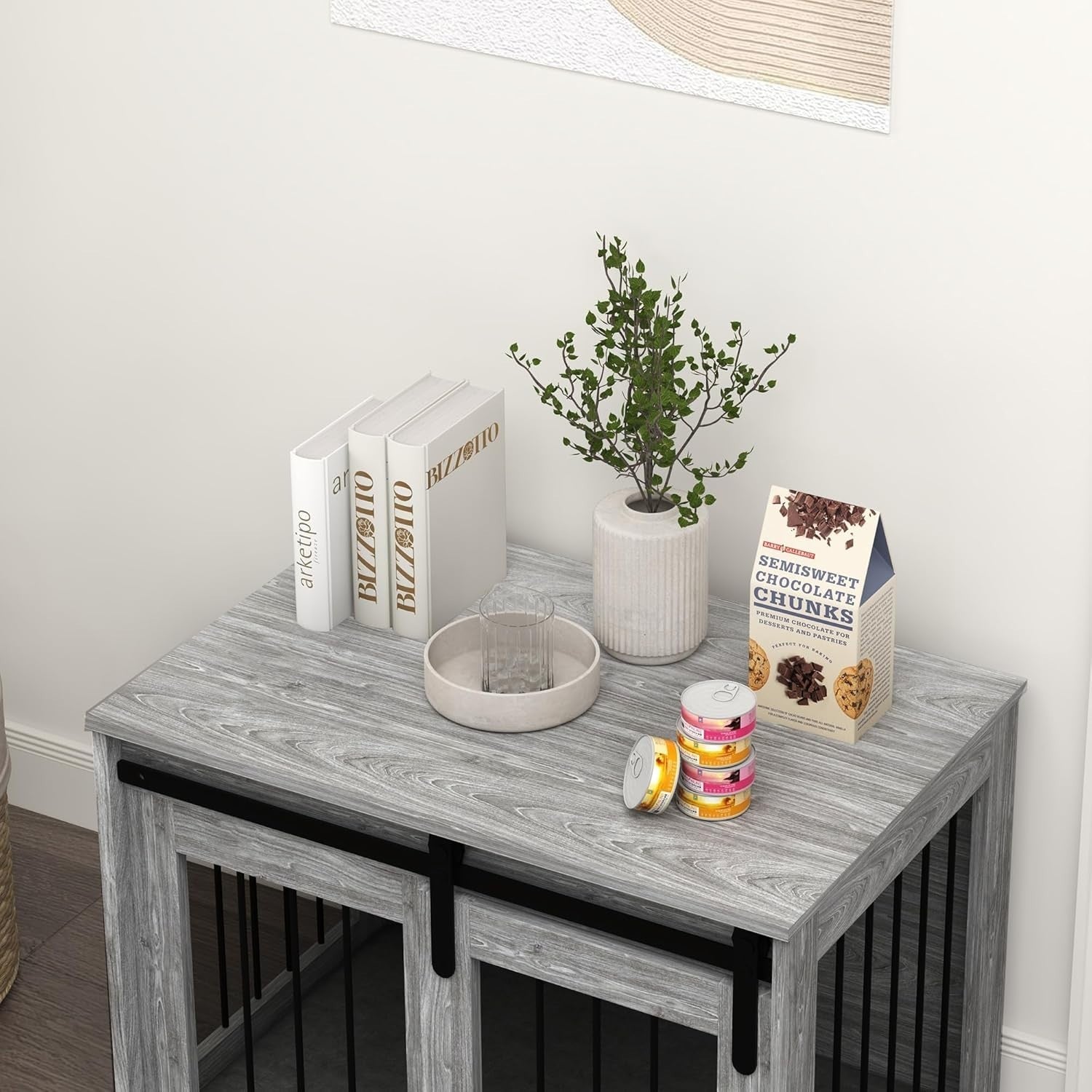 Indoor Dog Crate Furniture Table | Stylish Kennel w/ Cushion & Barn Door - Kwikley