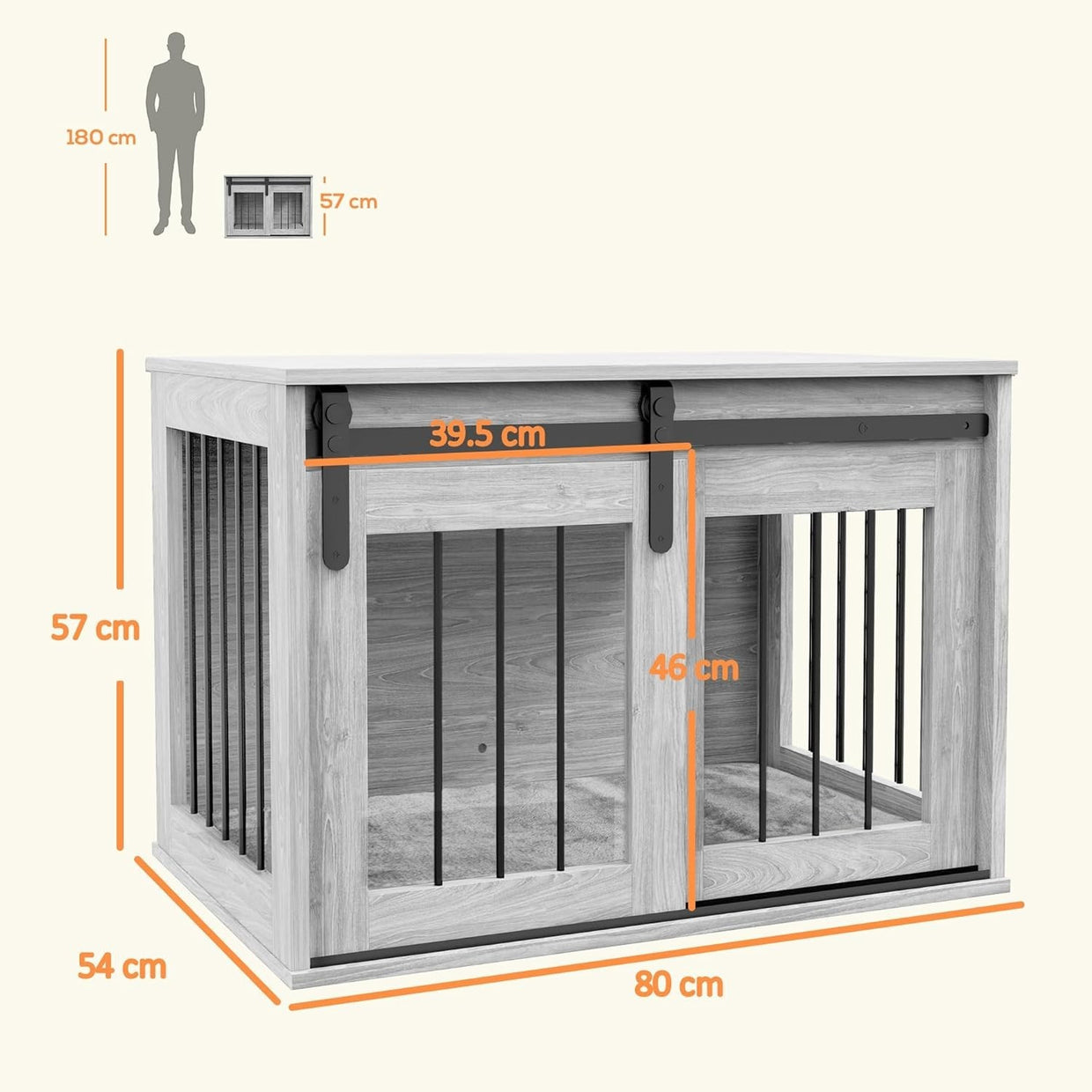 Indoor Dog Crate Furniture Table | Stylish Kennel w/ Cushion & Barn Door - Kwikley