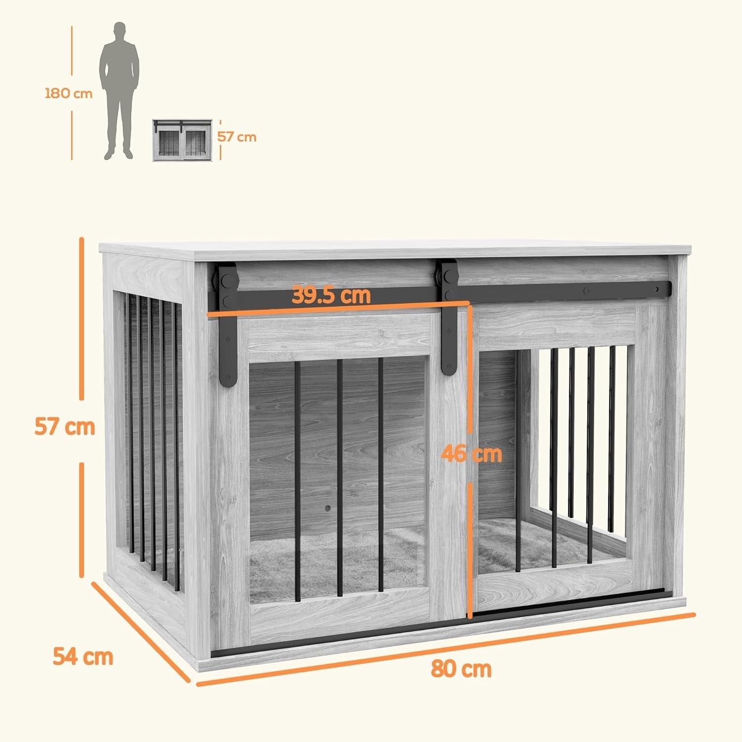 Indoor Dog Crate Furniture Table | Stylish Kennel w/ Cushion & Barn Door - Kwikley