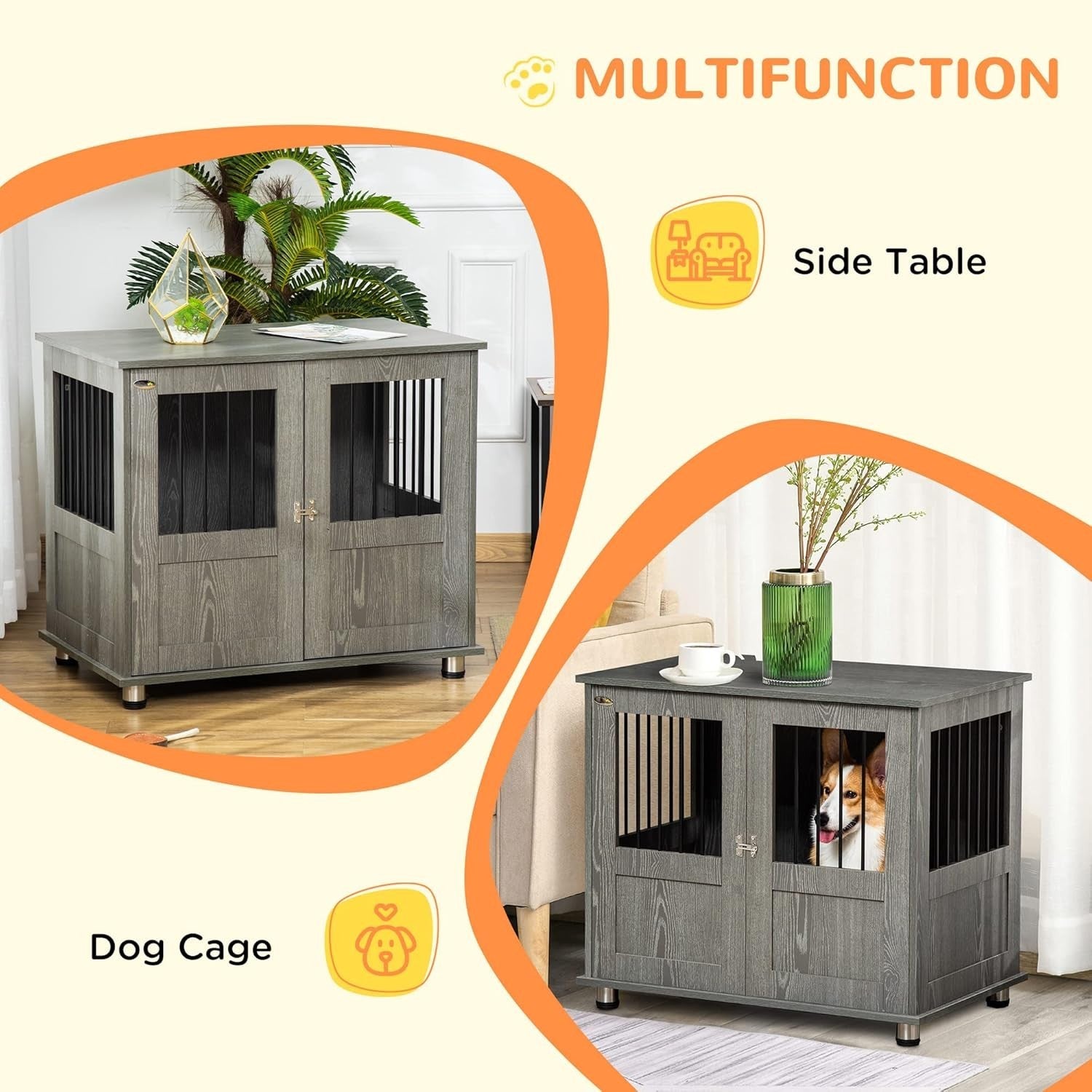 Indoor Dog Crate Furniture with Magnetic Door – End Table Kennel 85x55x75cm - Kwikley
