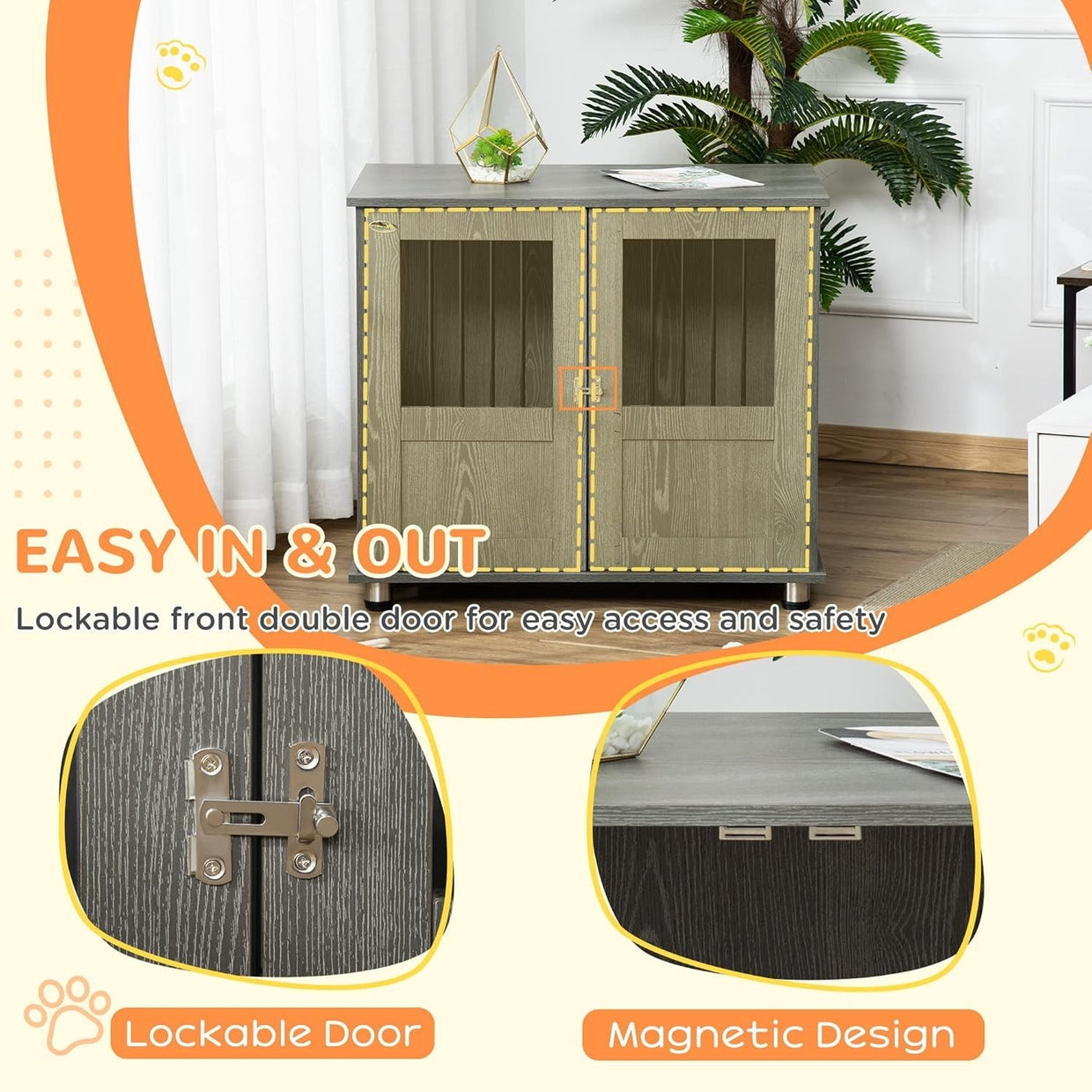 Indoor Dog Crate Furniture with Magnetic Door – End Table Kennel 85x55x75cm - Kwikley