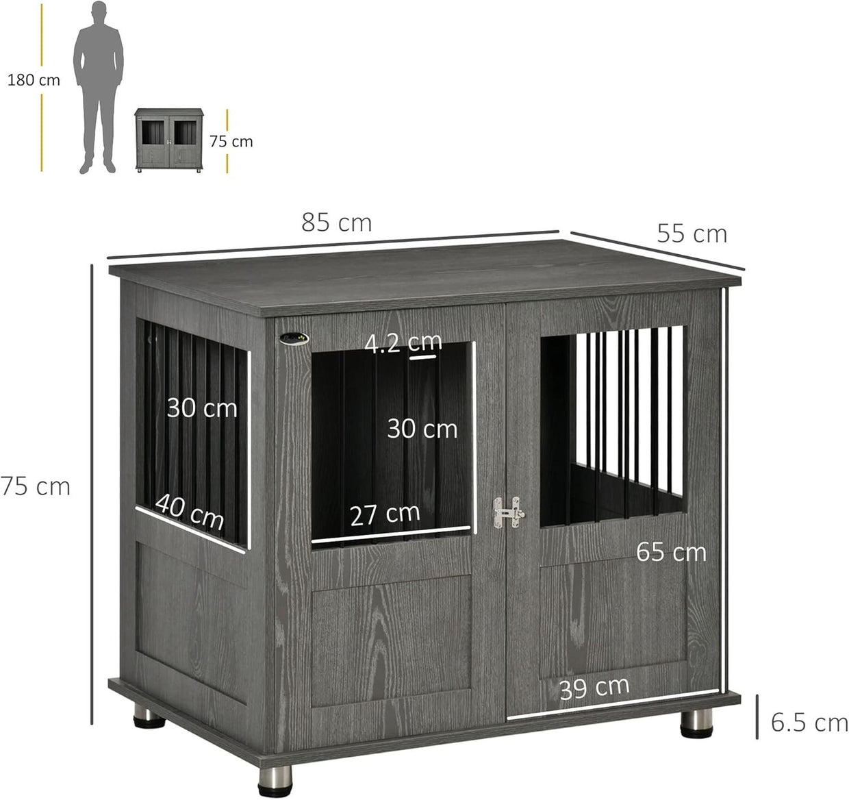 Indoor Dog Crate Furniture with Magnetic Door – End Table Kennel 85x55x75cm - Kwikley