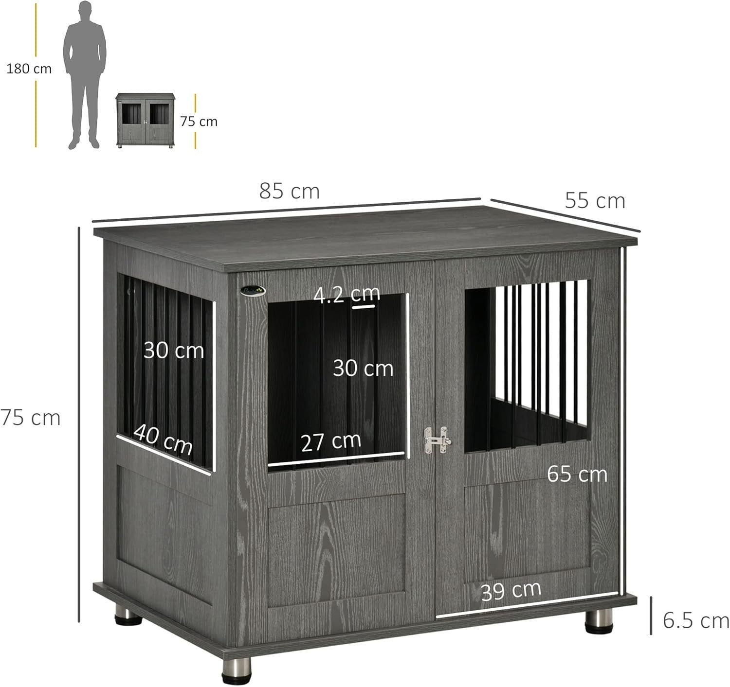 Indoor Dog Crate Furniture with Magnetic Door – End Table Kennel 85x55x75cm - Kwikley