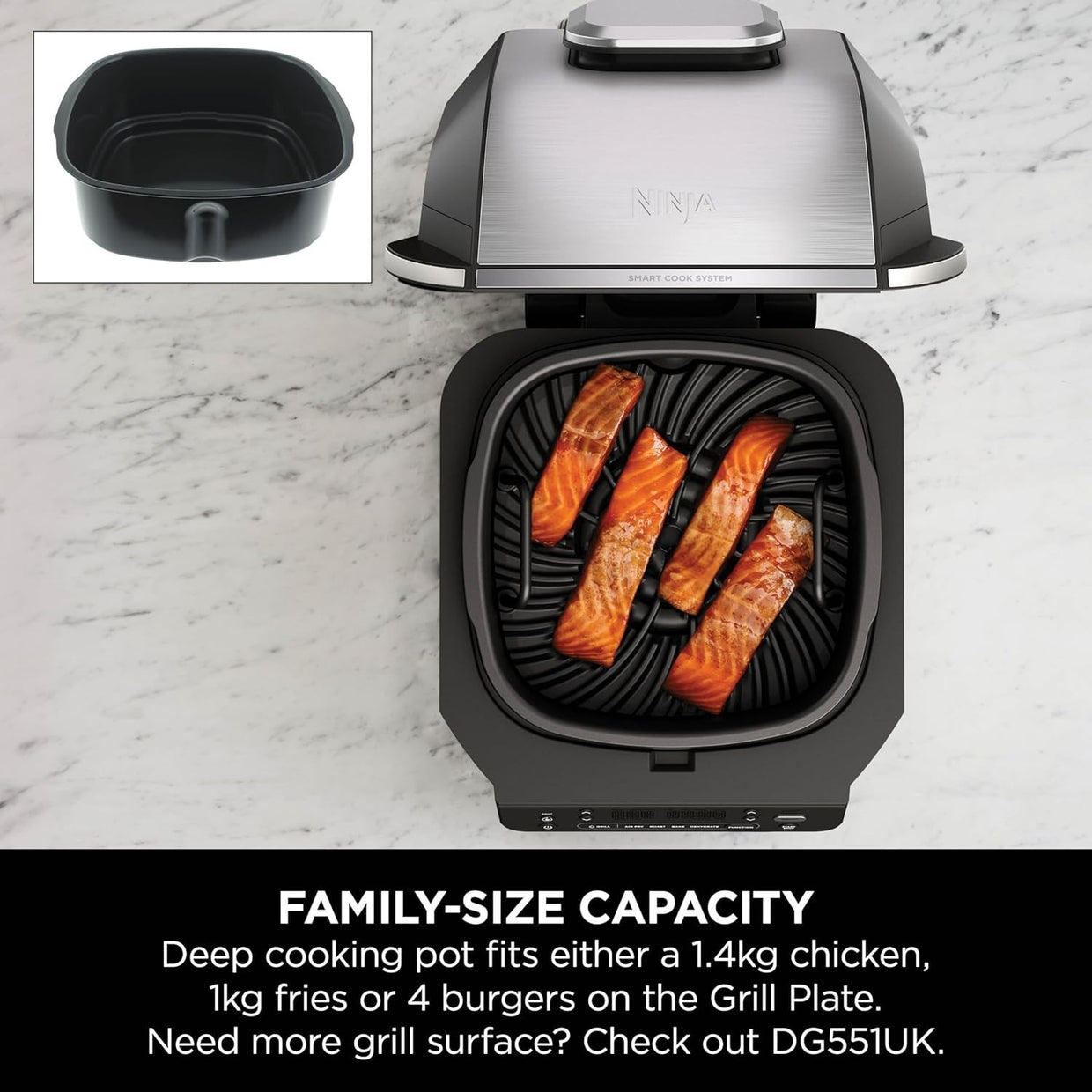 Indoor Grill Air Fryer 5 - in - 1 5.7L Low Smoke Digital Thermometer 4 Burgers - Kwikley