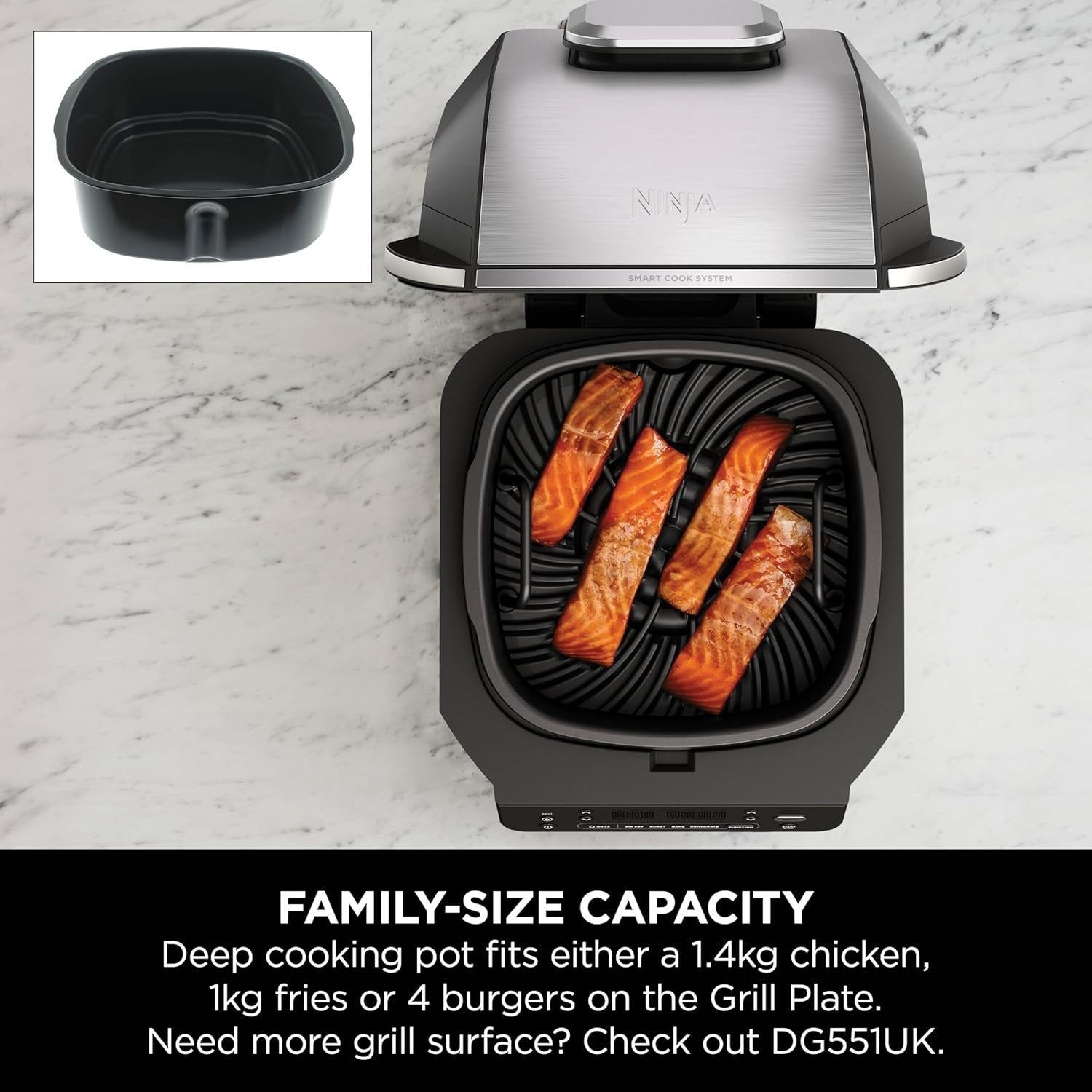 Indoor Grill Air Fryer 5 - in - 1 5.7L Low Smoke Digital Thermometer 4 Burgers - Kwikley