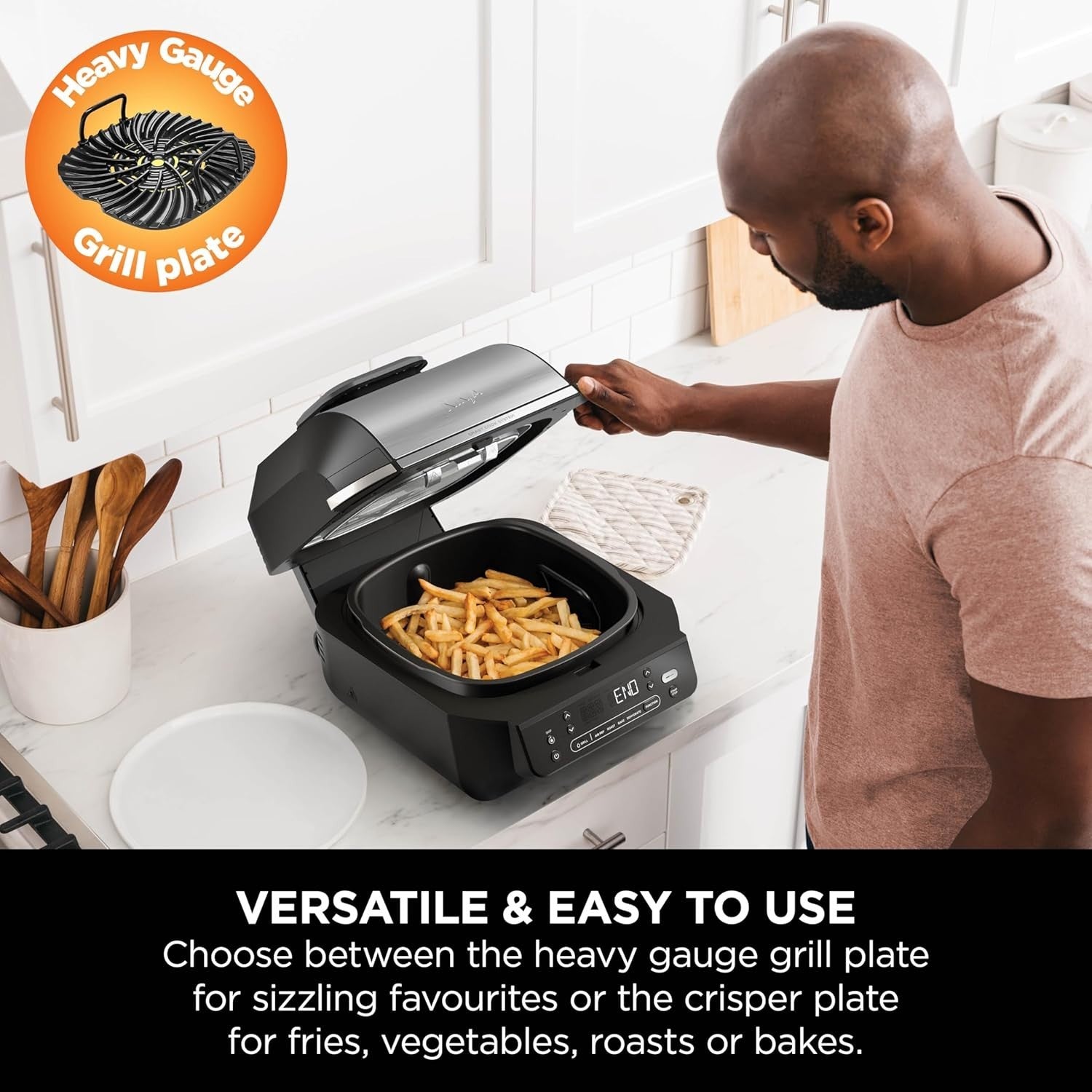 Indoor Grill Air Fryer 5 - in - 1 5.7L Low Smoke Digital Thermometer 4 Burgers - Kwikley