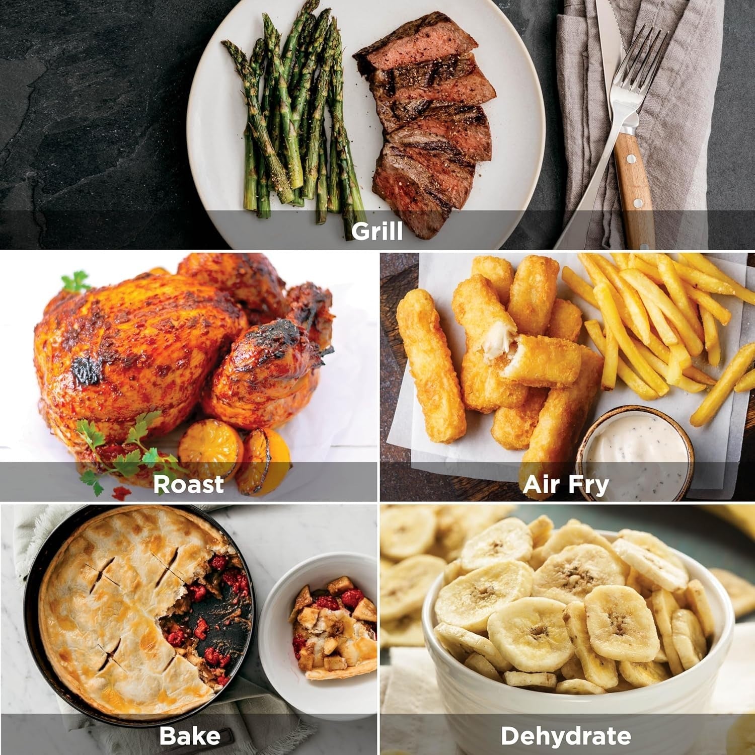 Indoor Grill Air Fryer 5 - in - 1 5.7L Low Smoke Digital Thermometer 4 Burgers - Kwikley