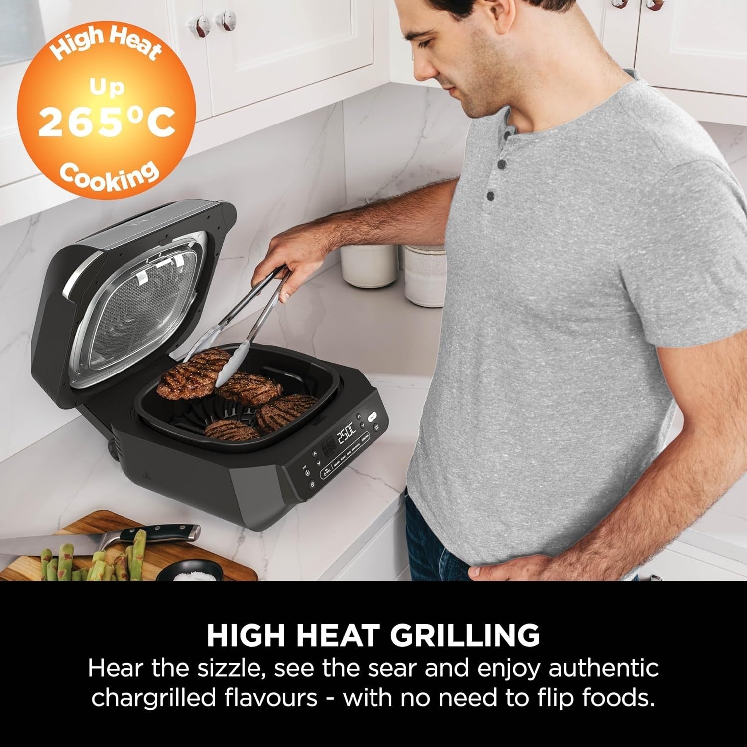 Indoor Grill Air Fryer 5 - in - 1 5.7L Low Smoke Digital Thermometer 4 Burgers - Kwikley