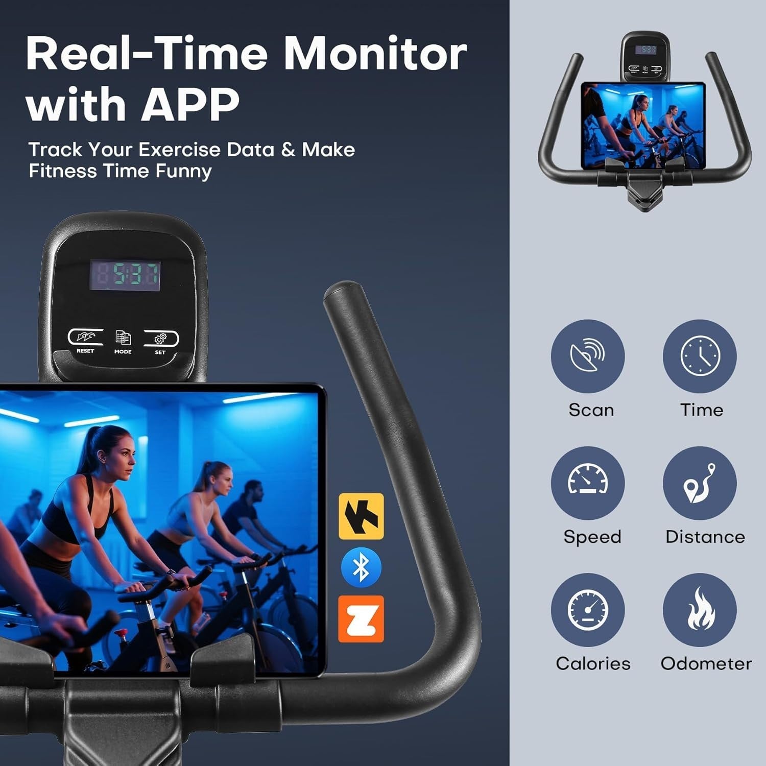 Indoor Magnetic Exercise Bike w/ APP, LCD Console, Adjustable Seat, 350lb Cap - Kwikley