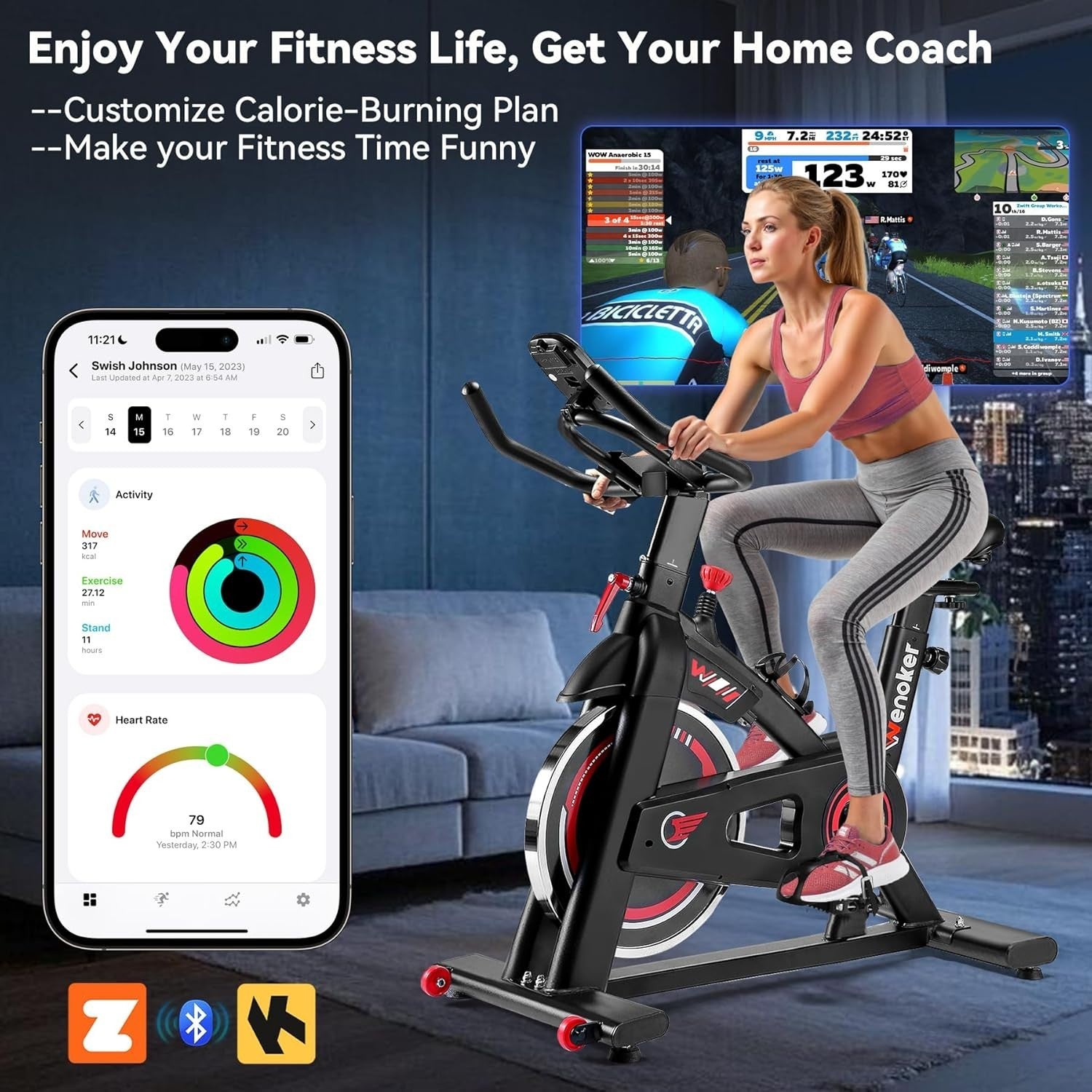 Indoor Magnetic Exercise Bike w/ APP, LCD Console, Adjustable Seat, 350lb Cap - Kwikley