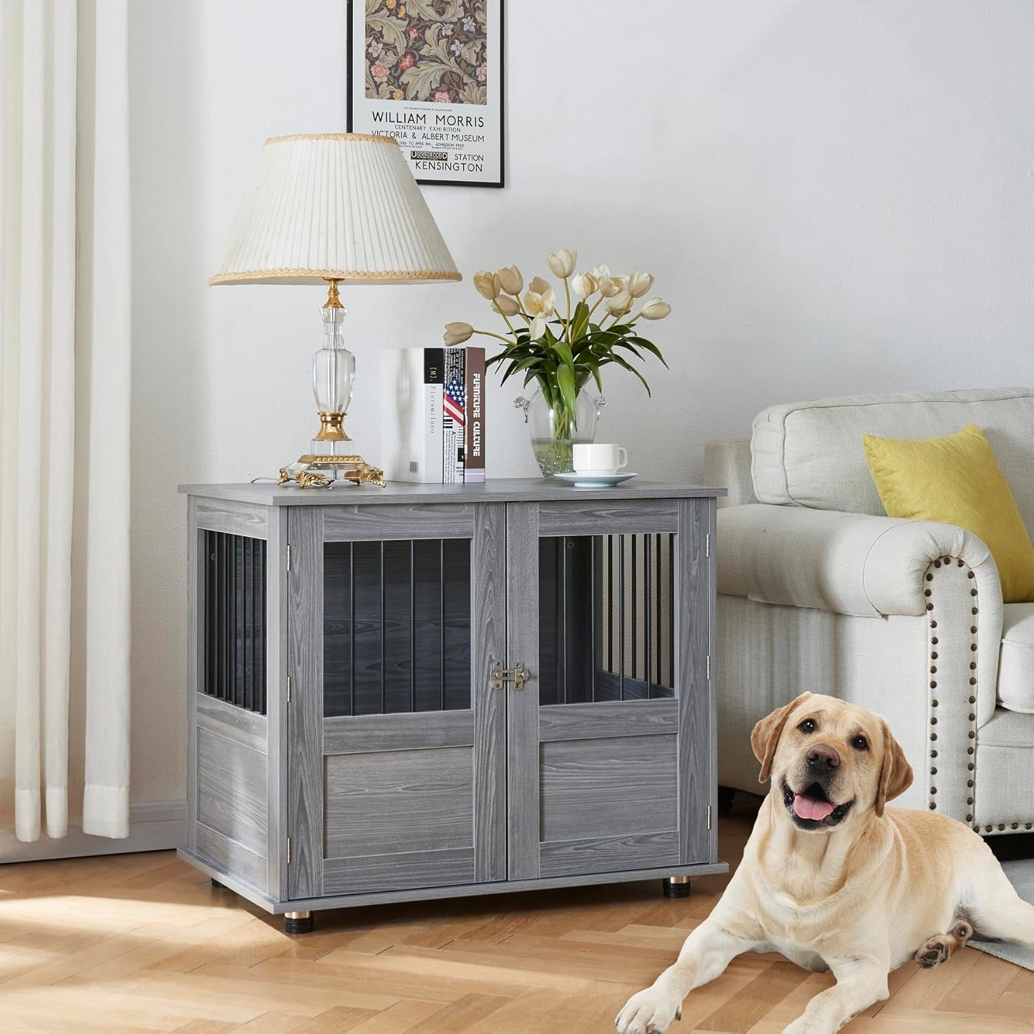 Indoor Metal Dog Crate with Flat Tabletop 85x55x73cm Secure Kennel Cage - Kwikley