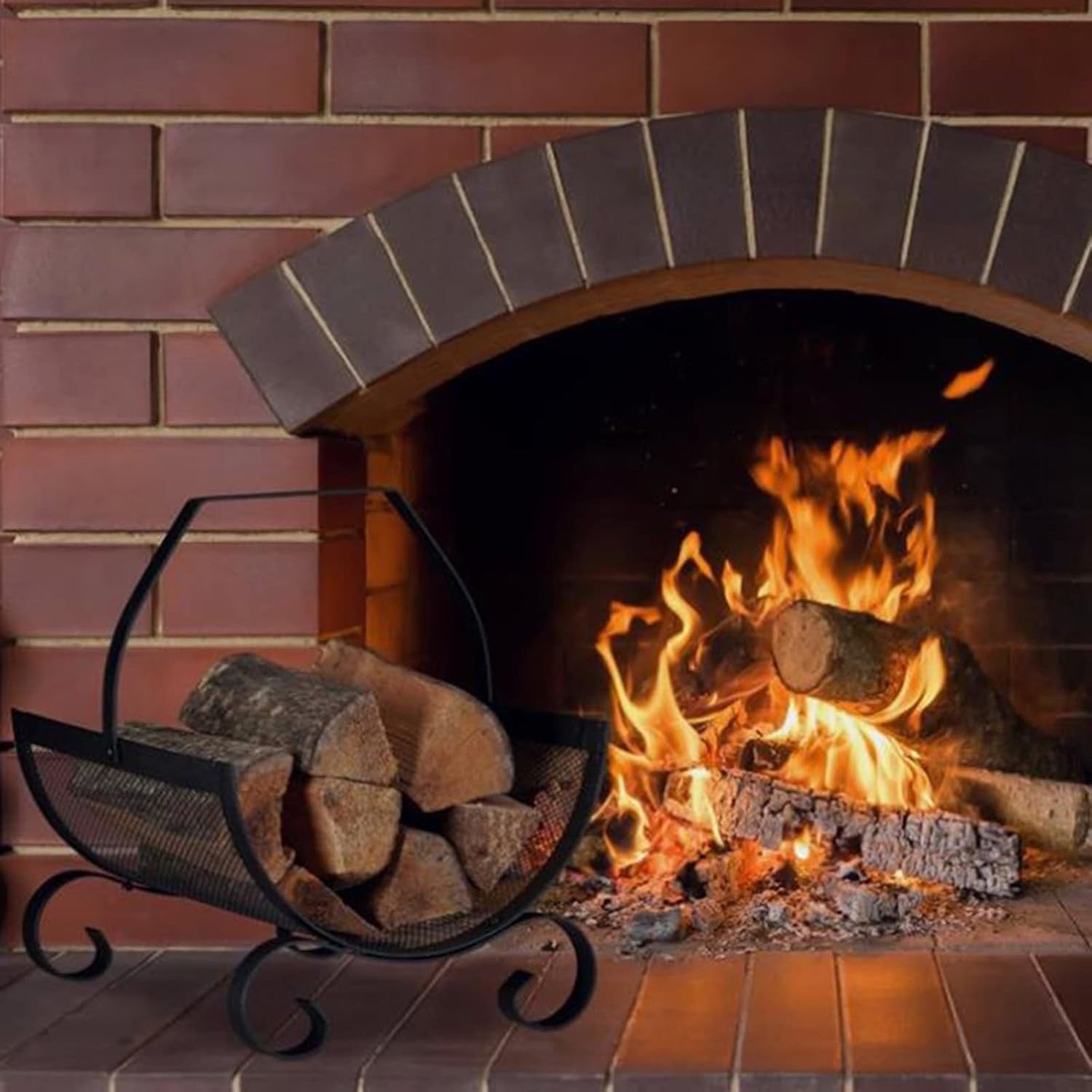 Indoor Outdoor Firewood Log Rack Black Iron Cradle | Sturdy & Stylish - Kwikley