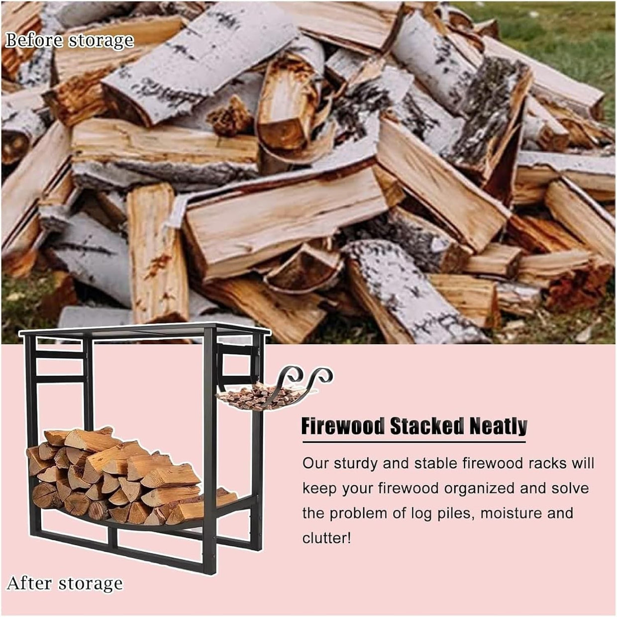 Indoor Outdoor Firewood Rack, Durable Log Holder, Weatherproof 120cm - Kwikley
