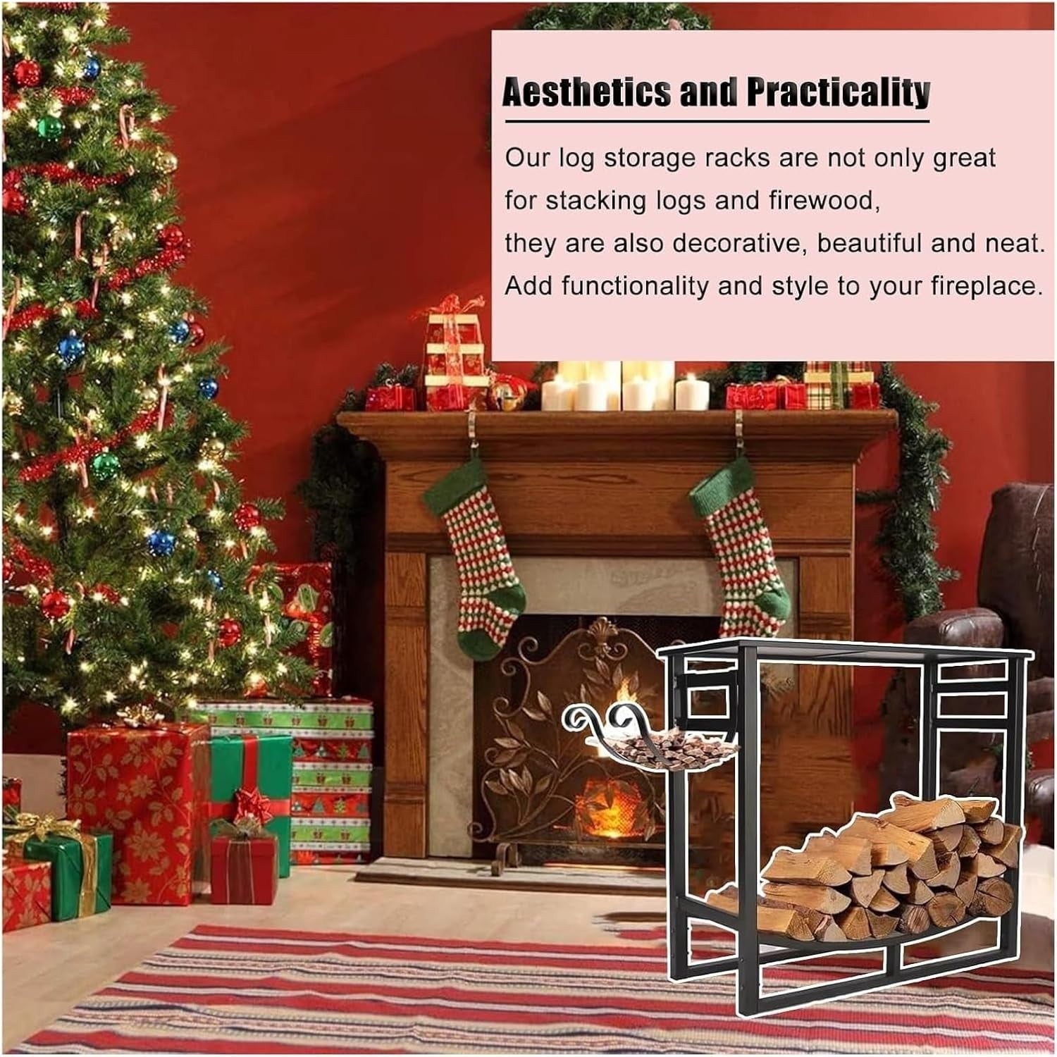 Indoor Outdoor Firewood Rack, Durable Log Holder, Weatherproof 120cm - Kwikley