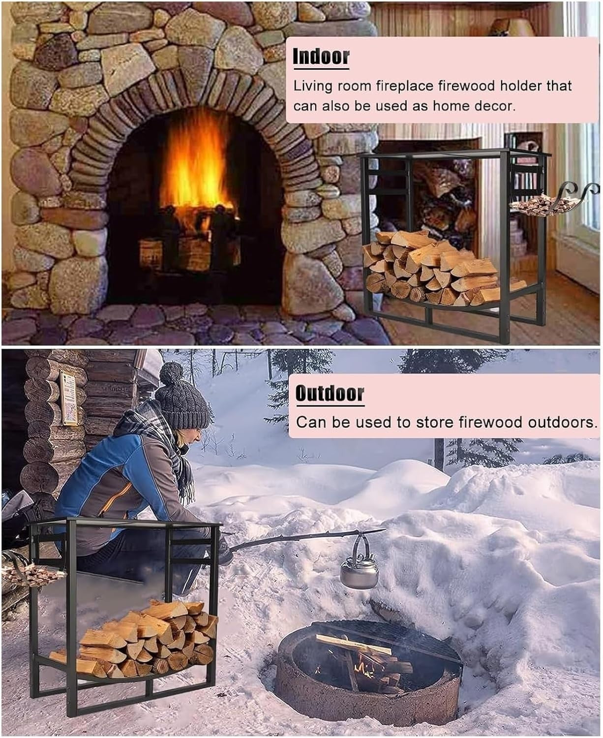Indoor Outdoor Firewood Rack, Durable Log Holder, Weatherproof 120cm - Kwikley