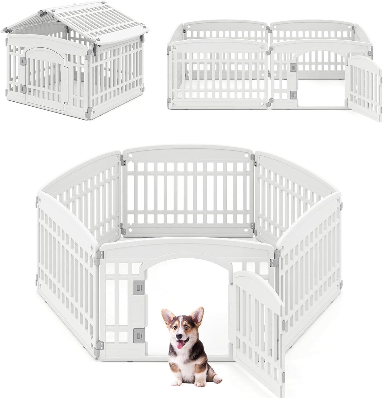 Indoor Outdoor Foldable Dog Playpen with Lockable Gate for Small Pets - Kwikley