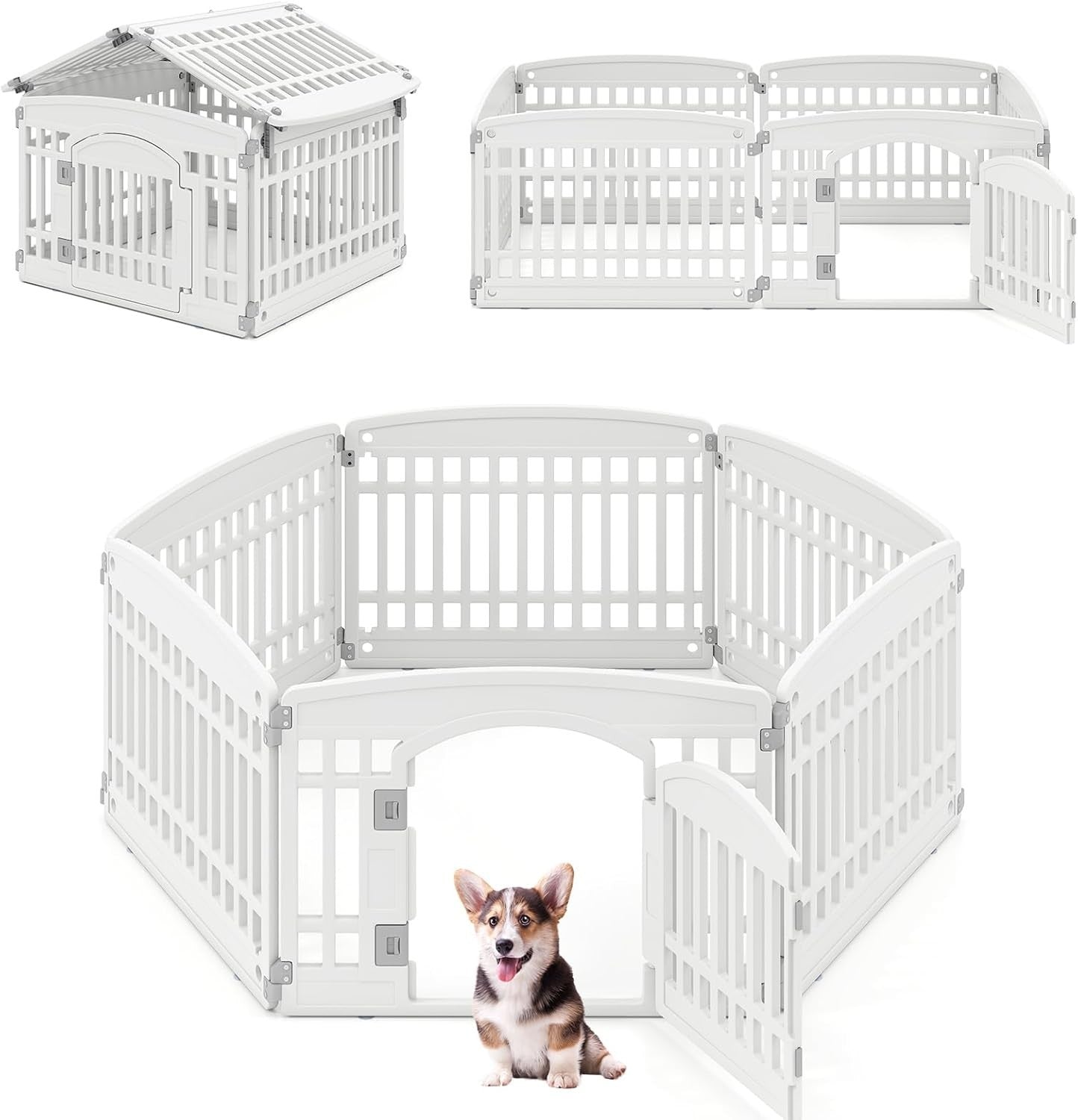 Indoor Outdoor Foldable Dog Playpen with Lockable Gate for Small Pets - Kwikley
