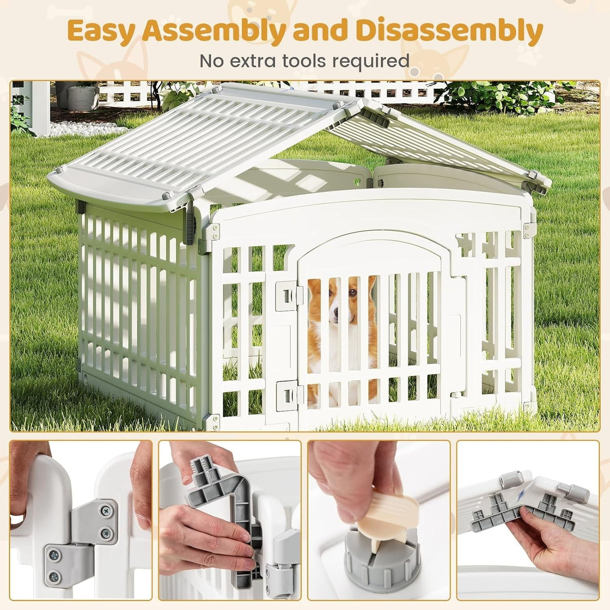 Indoor Outdoor Foldable Dog Playpen with Lockable Gate for Small Pets - Kwikley