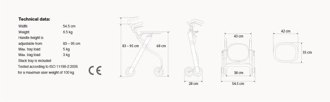 Indoor Rollator Walker with Tray Lightweight Folding 4 Wheel Walking Aid - Kwikley