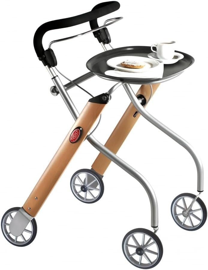 Indoor Rollator Walker with Tray Lightweight Folding 4 Wheel Walking Aid - Kwikley
