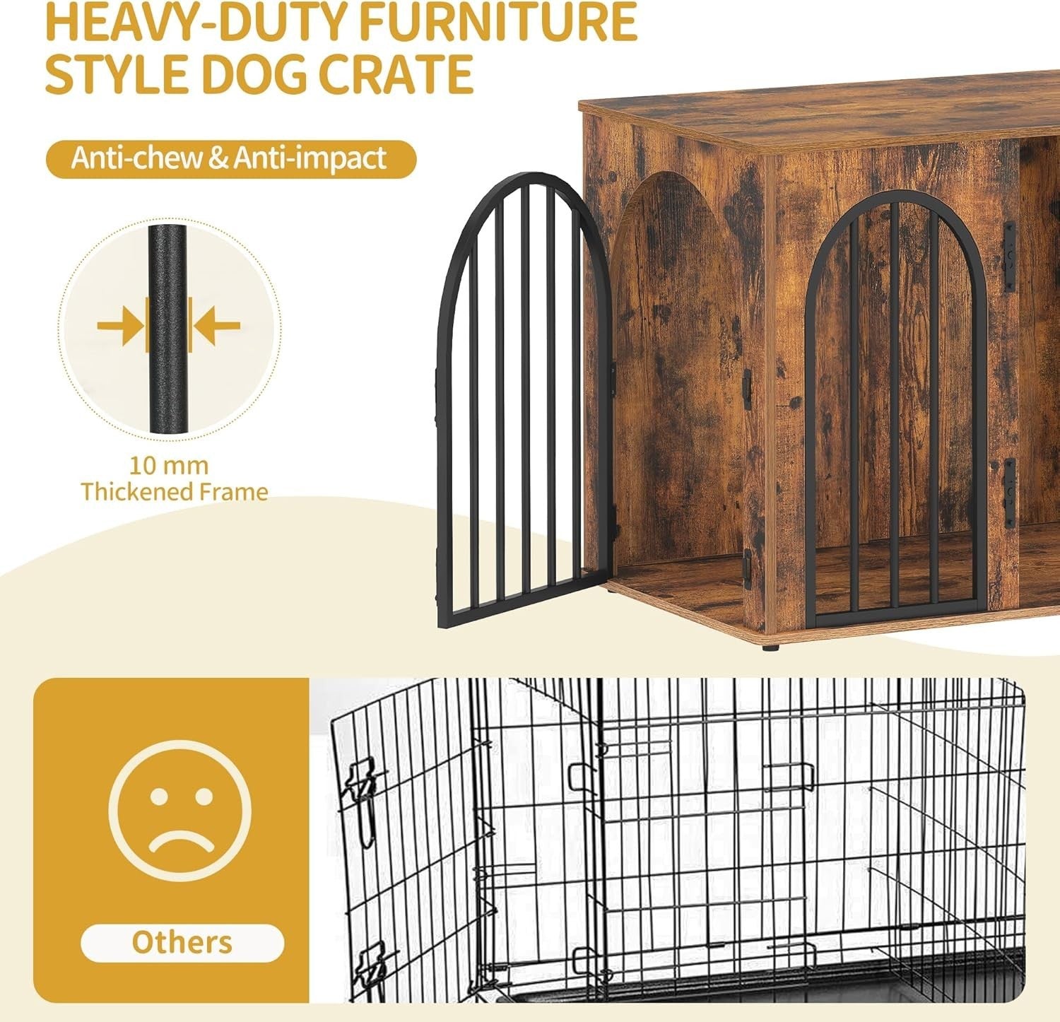 Indoor Small Dog Crate Furniture 68cm – Rustic Brown Wooden Kennel Table, Lockab - Kwikley