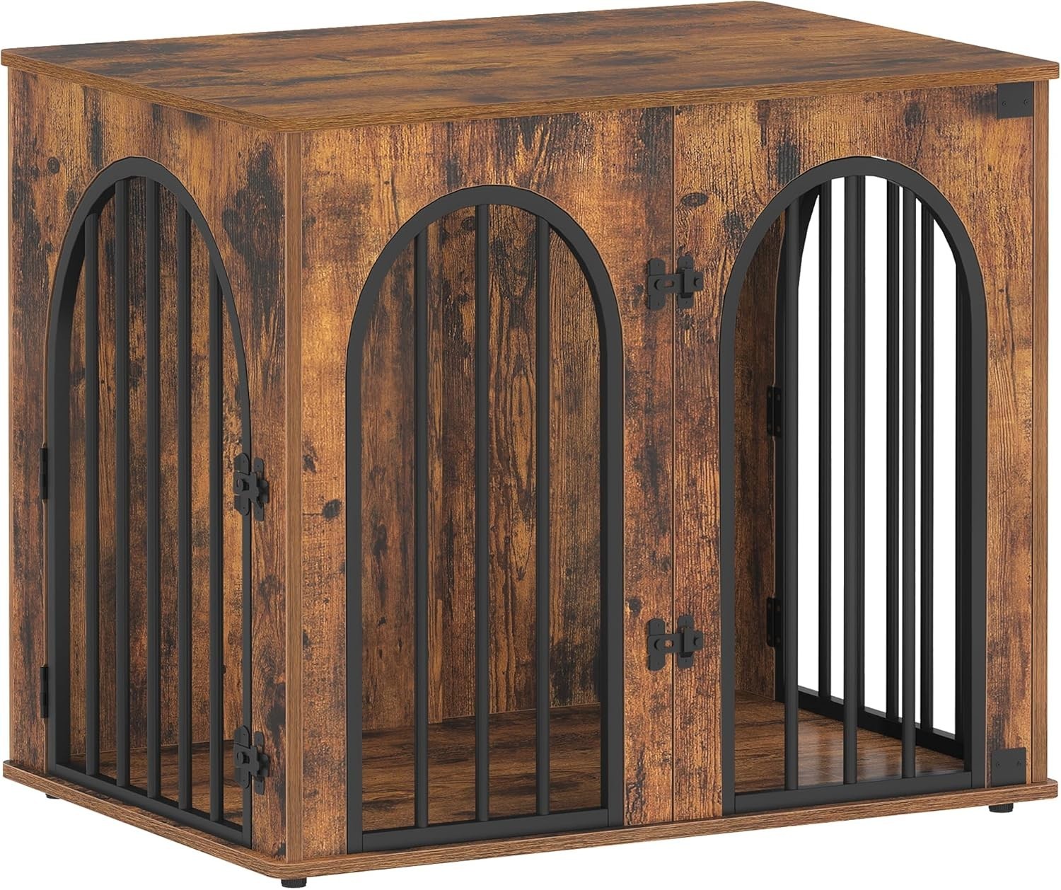 Indoor Small Dog Crate Furniture 68cm – Rustic Brown Wooden Kennel Table, Lockab - Kwikley