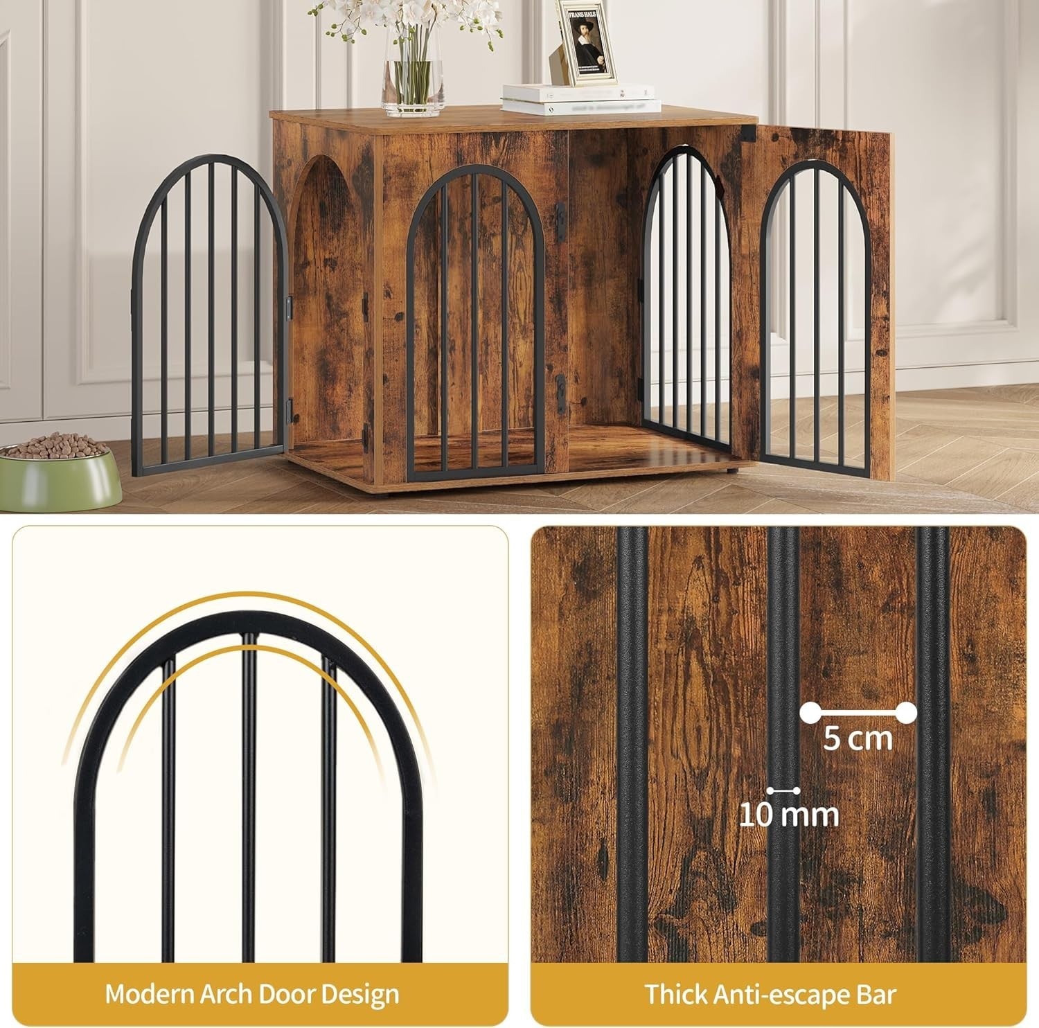 Indoor Small Dog Crate Furniture 68cm – Rustic Brown Wooden Kennel Table, Lockab - Kwikley