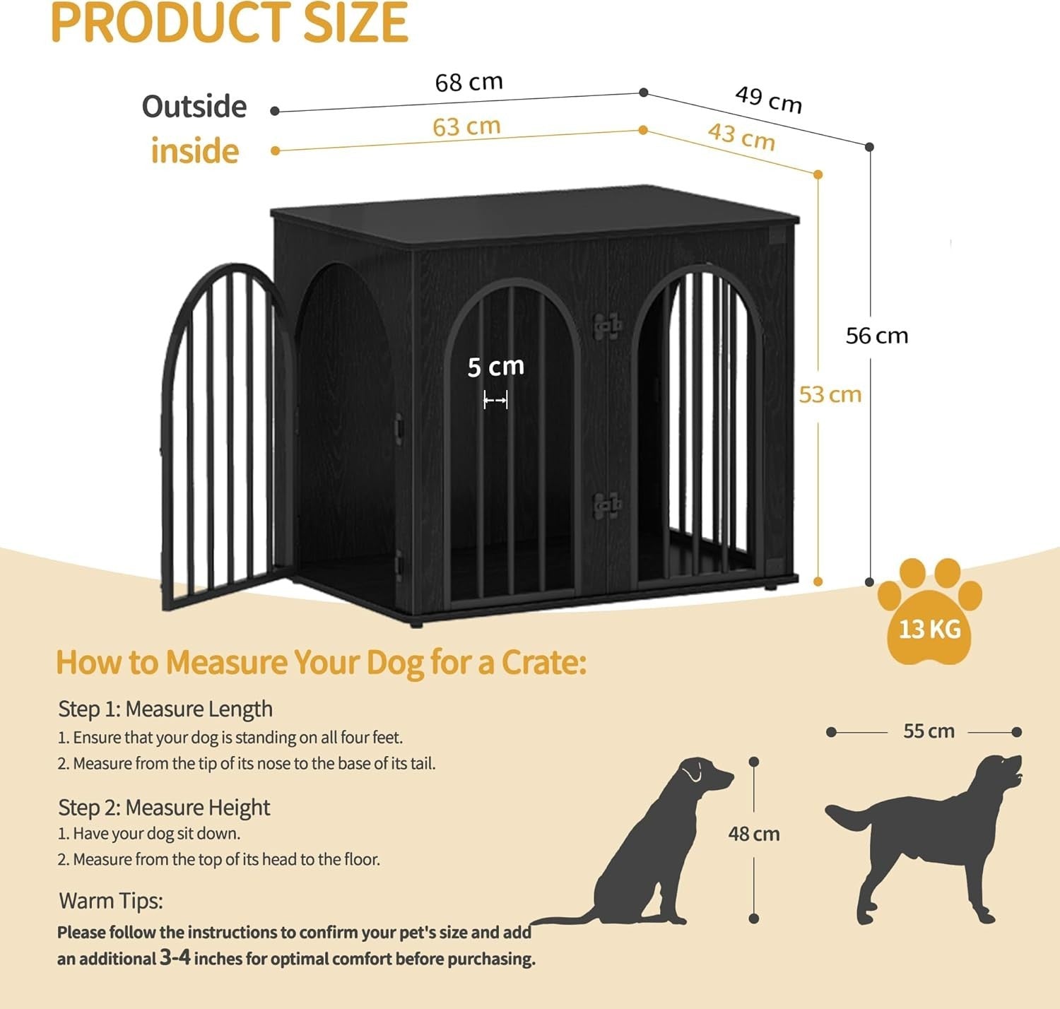 Indoor Small Dog Crate Furniture 68cm – Wooden Kennel Table, Lockable, Anti - Chew - Kwikley