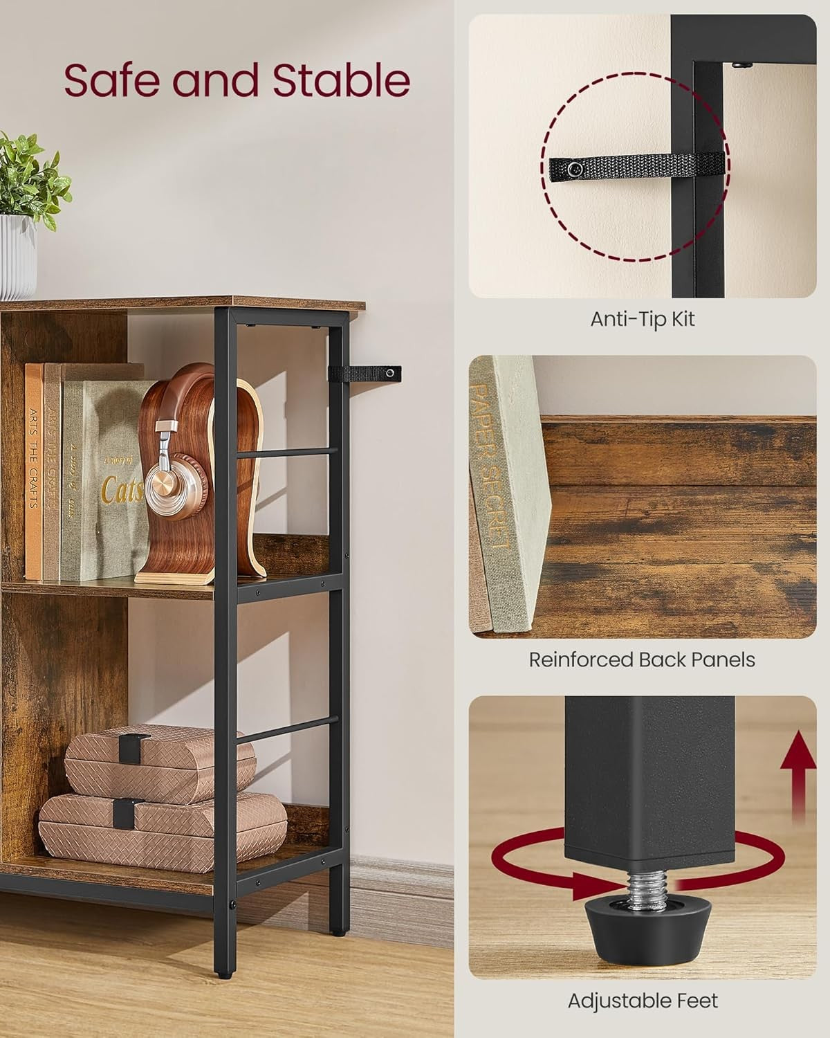 Industrial 2 - Tier Bookcase Shelf | Wide Rustic Brown Storage Unit for Home Offic - Kwikley