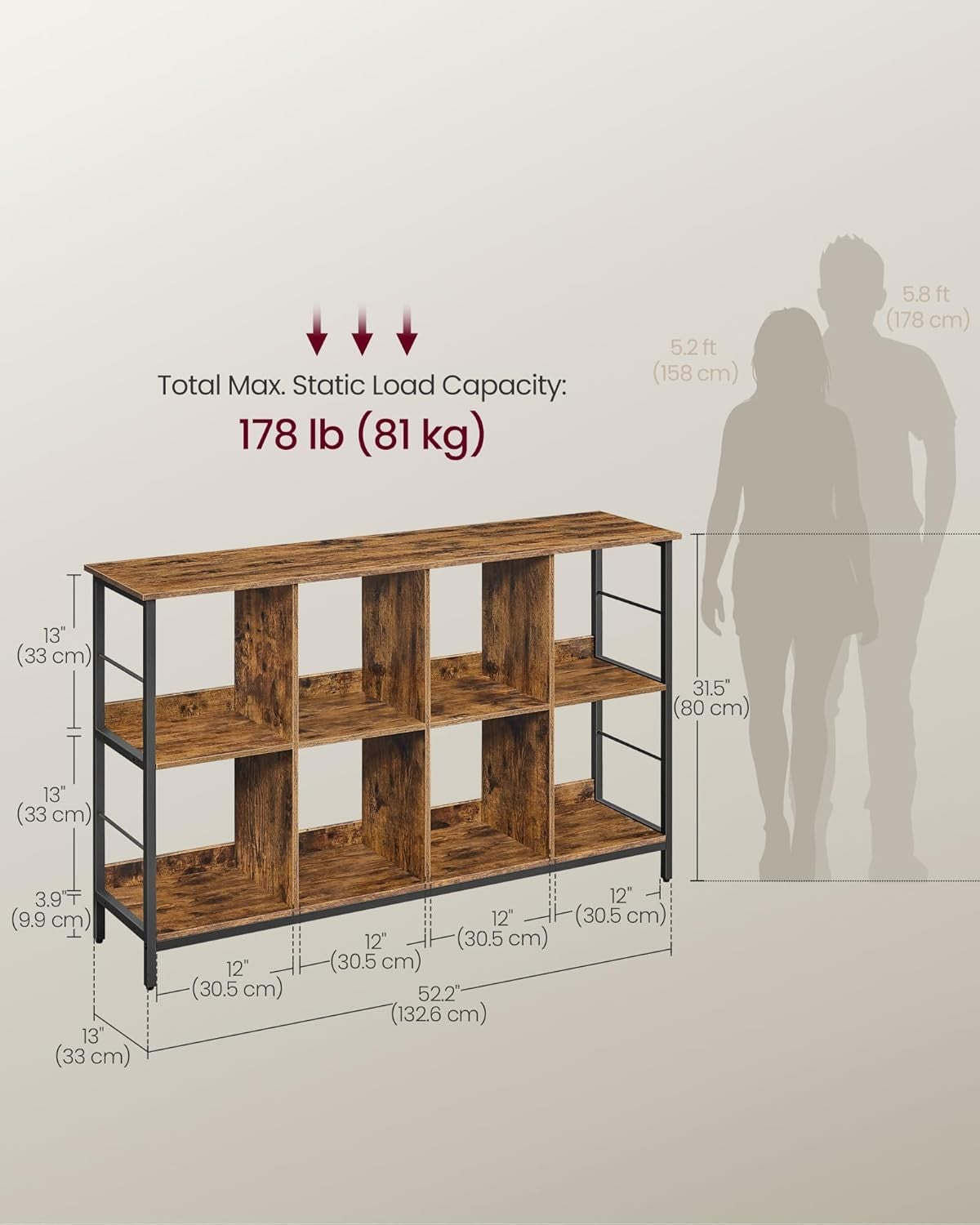 Industrial 2 - Tier Bookcase Shelf | Wide Rustic Brown Storage Unit for Home Offic - Kwikley