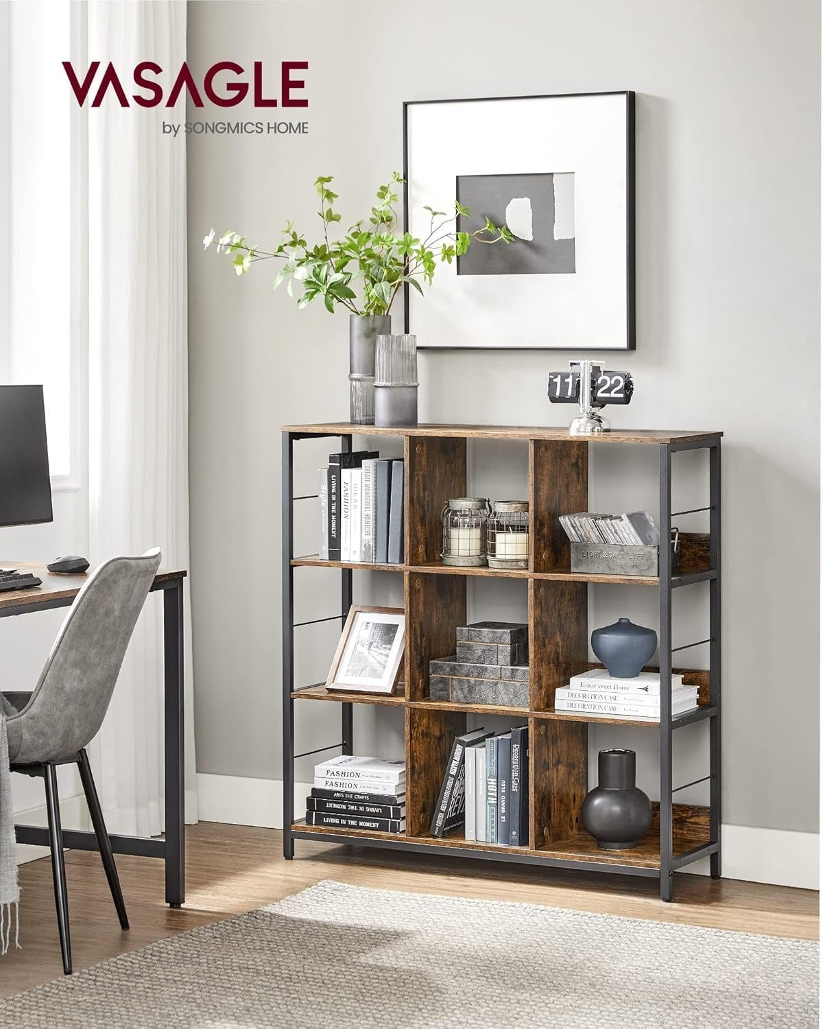 Industrial 3 - Tier Ladder Shelf 9 Compartments 100x30x103 cm Rustic Brown - Kwikley