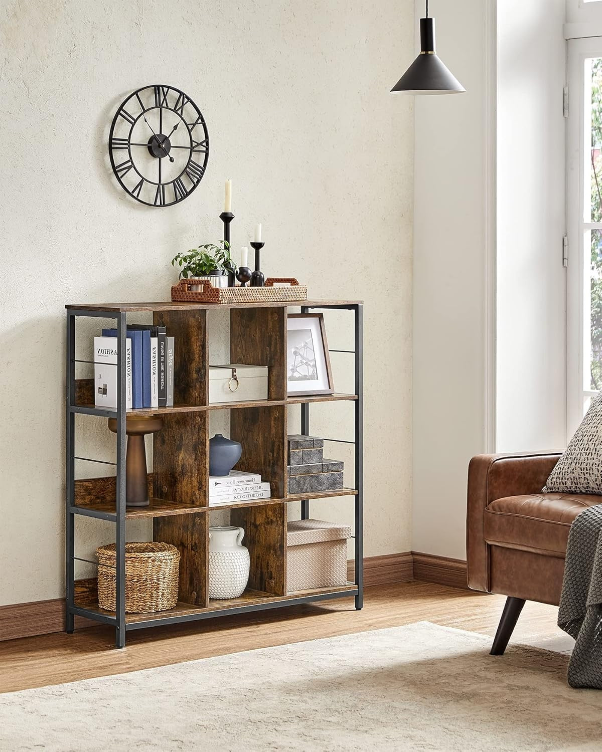 Industrial 3 - Tier Ladder Shelf 9 Compartments 100x30x103 cm Rustic Brown - Kwikley