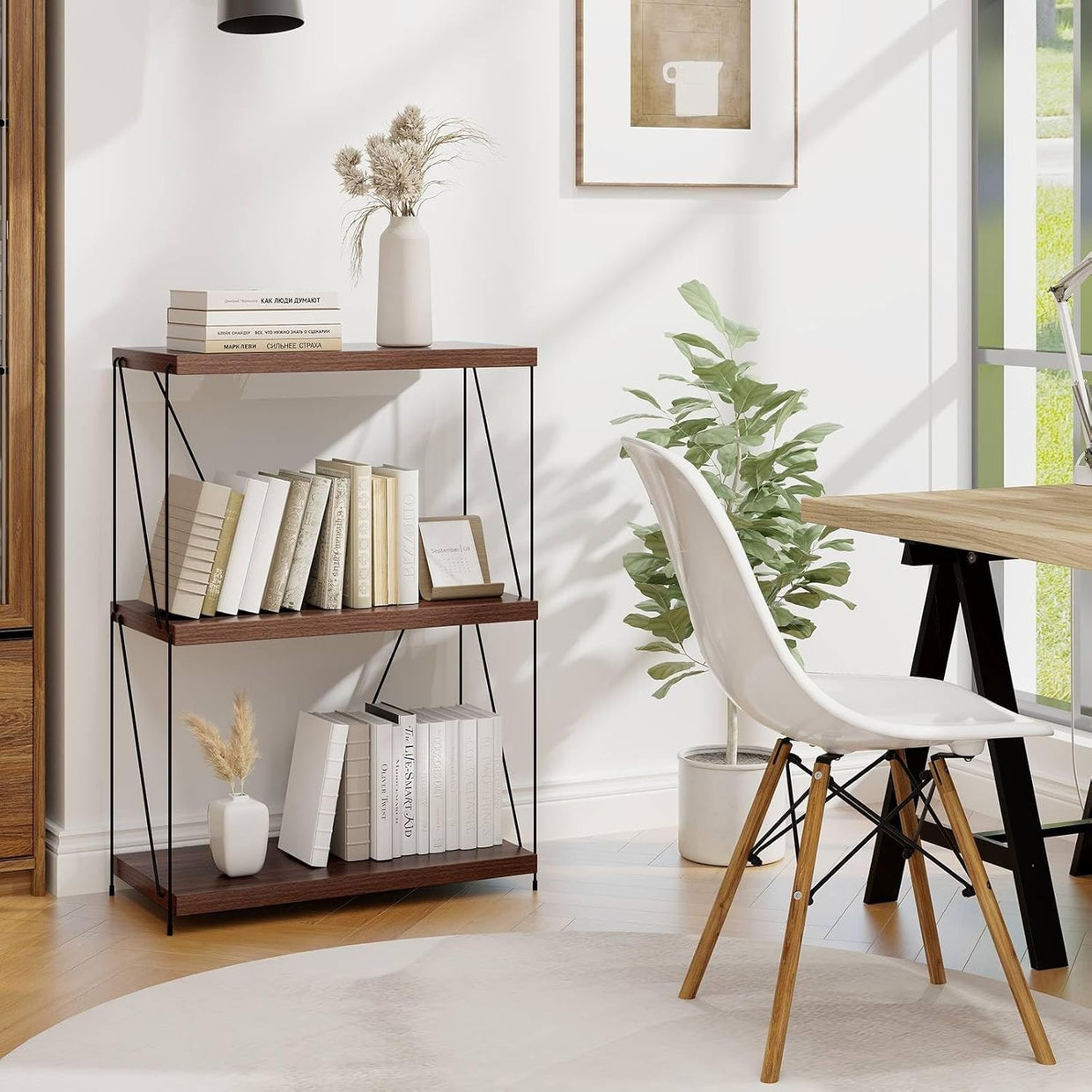 Industrial 3 - Tier Metal Frame Bookshelf Rustic Wooden Storage Display Unit - Kwikley