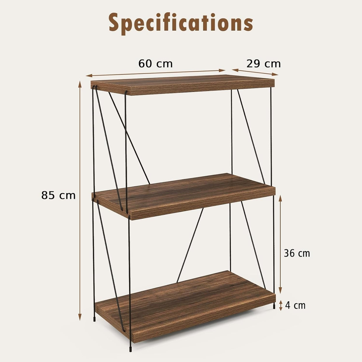 Industrial 3 - Tier Metal Frame Bookshelf Rustic Wooden Storage Display Unit - Kwikley