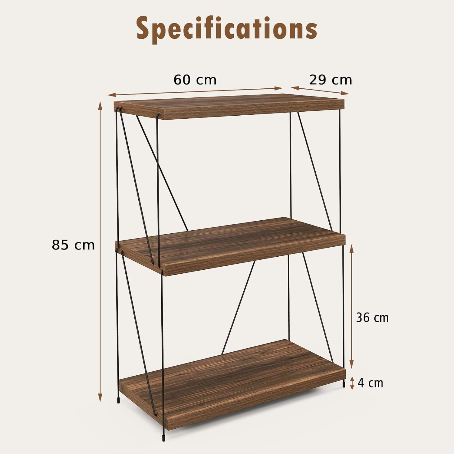Industrial 3 - Tier Metal Frame Bookshelf Rustic Wooden Storage Display Unit - Kwikley