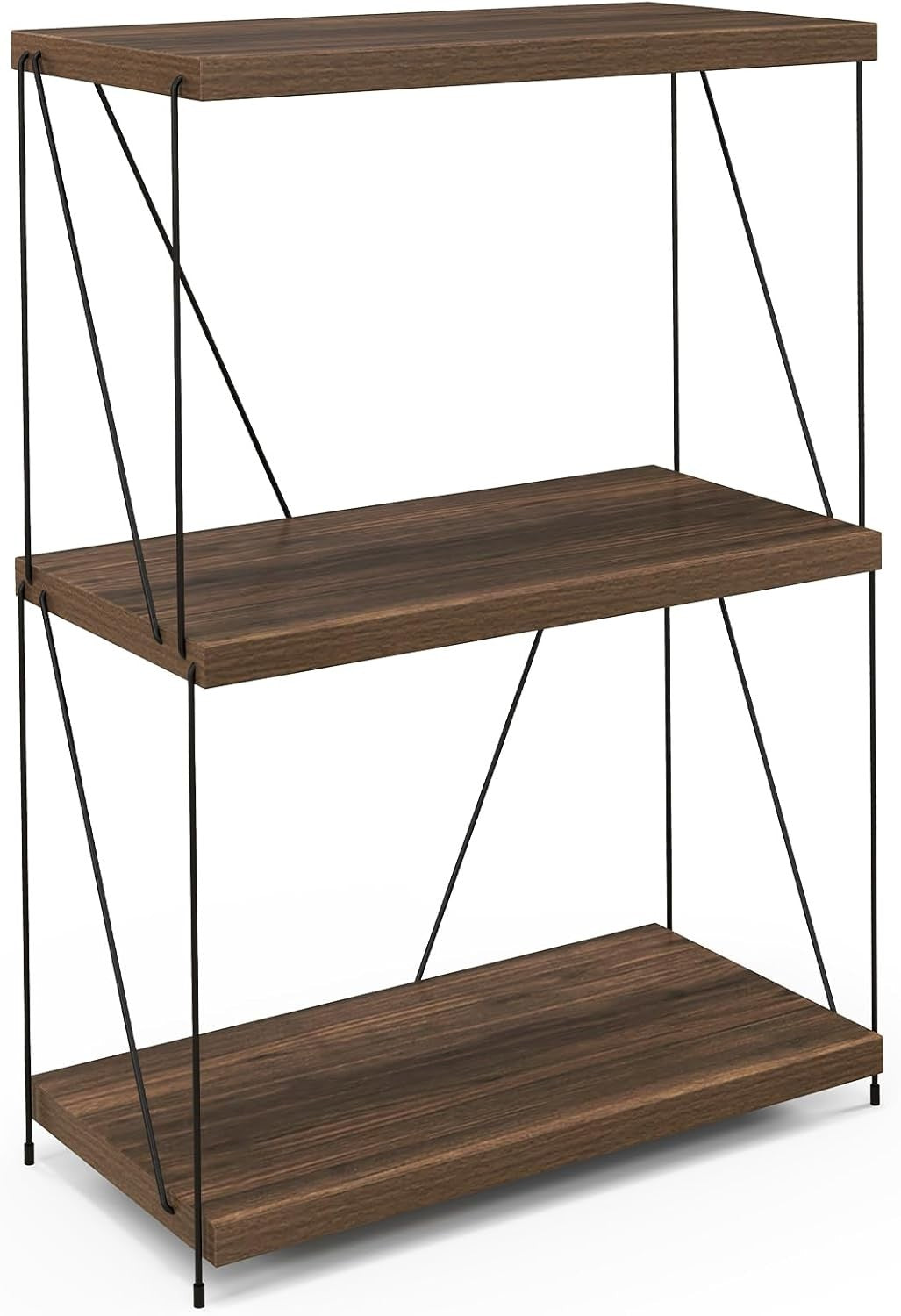 Industrial 3 - Tier Metal Frame Bookshelf Rustic Wooden Storage Display Unit - Kwikley