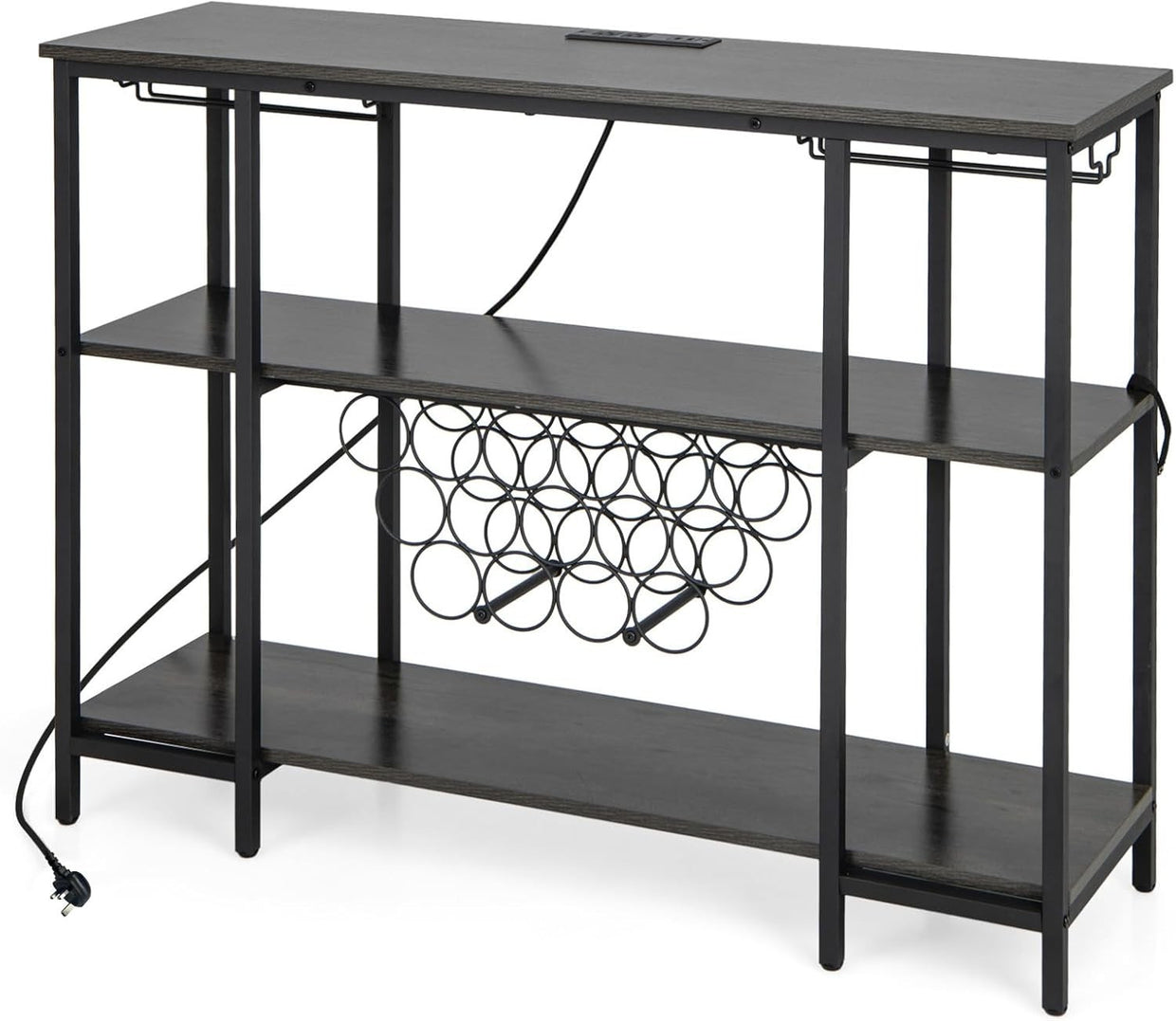 Industrial 3 Tier Wine Cabinet with Glass Holders USB Charging Grey - Kwikley