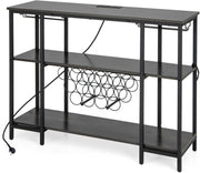 Industrial 3 Tier Wine Cabinet with Glass Holders USB Charging Grey - Kwikley