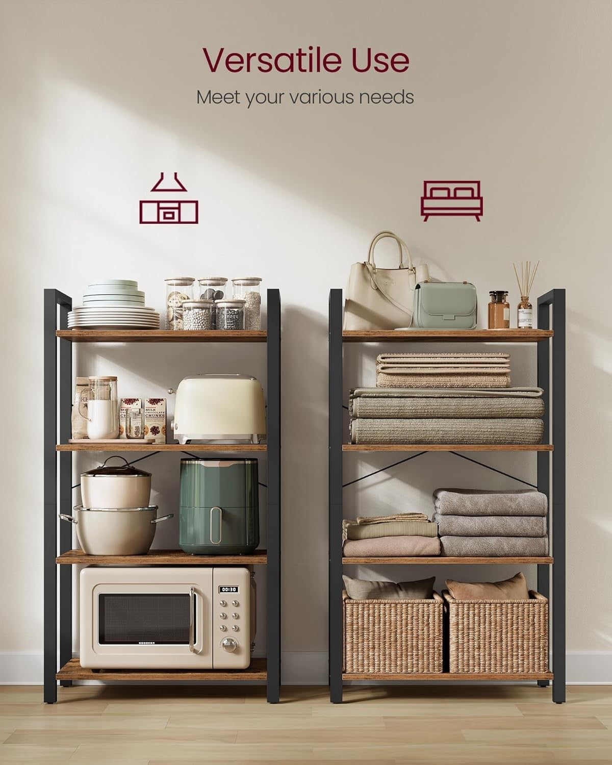 Industrial 4 - Tier Rustic Bookcase – Space - Saving Shelf Unit, 120cm High - Kwikley