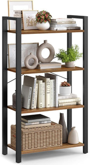 Industrial 4 - Tier Rustic Bookcase – Space - Saving Shelf Unit, 120cm High - Kwikley