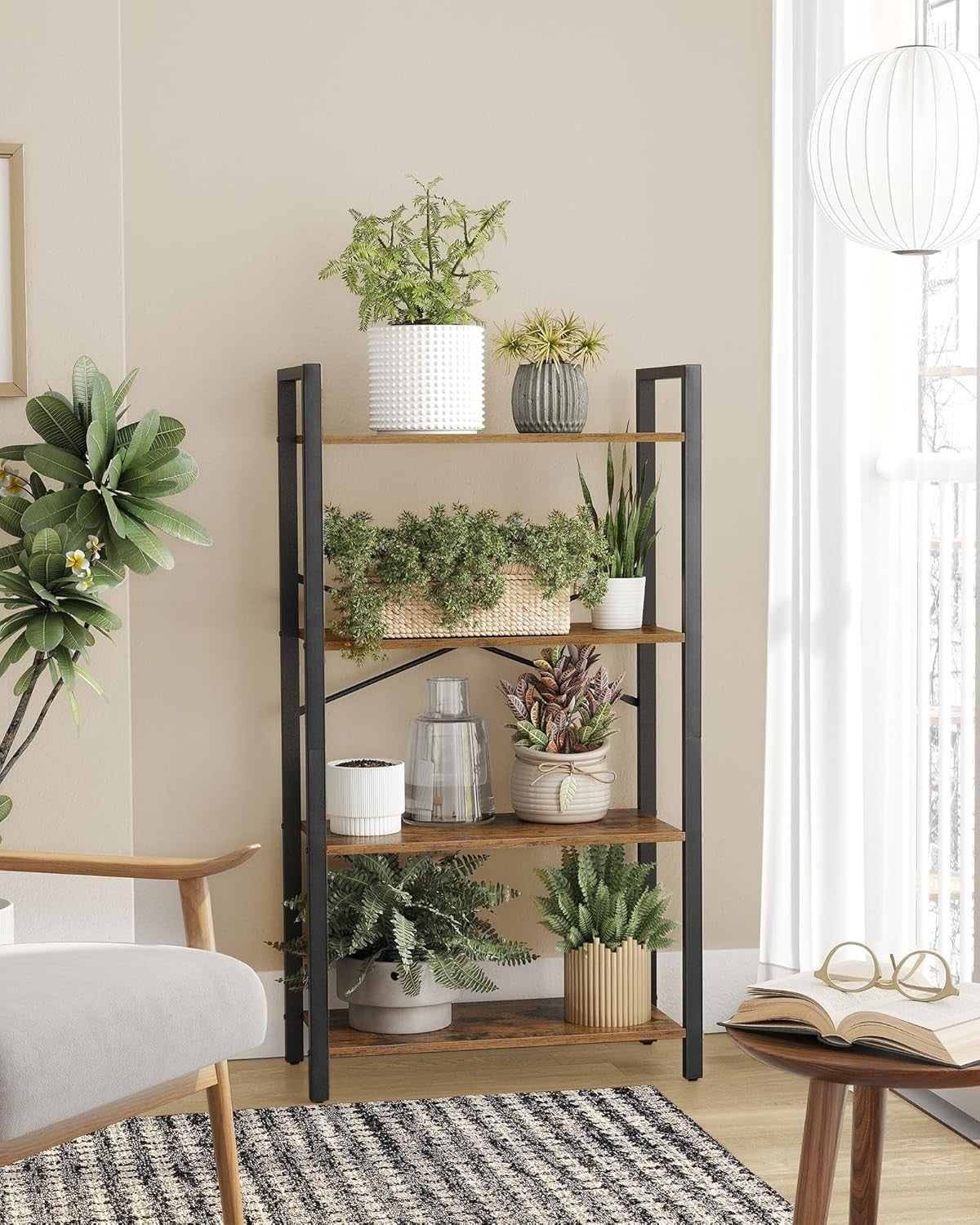 Industrial 4 - Tier Rustic Bookcase – Space - Saving Shelf Unit, 120cm High - Kwikley