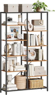 Industrial 5 - Tier Tall Bookcase | Rustic Storage Shelf Unit 170cm Metal & Wood - Kwikley