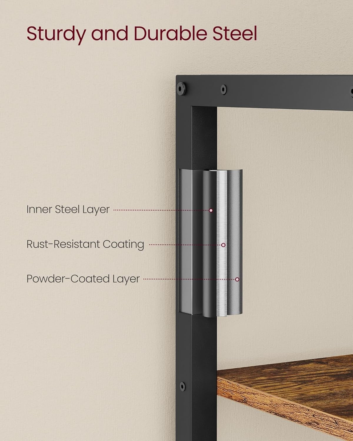 Industrial 5 - Tier Tall Bookcase | Rustic Storage Shelf Unit 170cm Metal & Wood - Kwikley