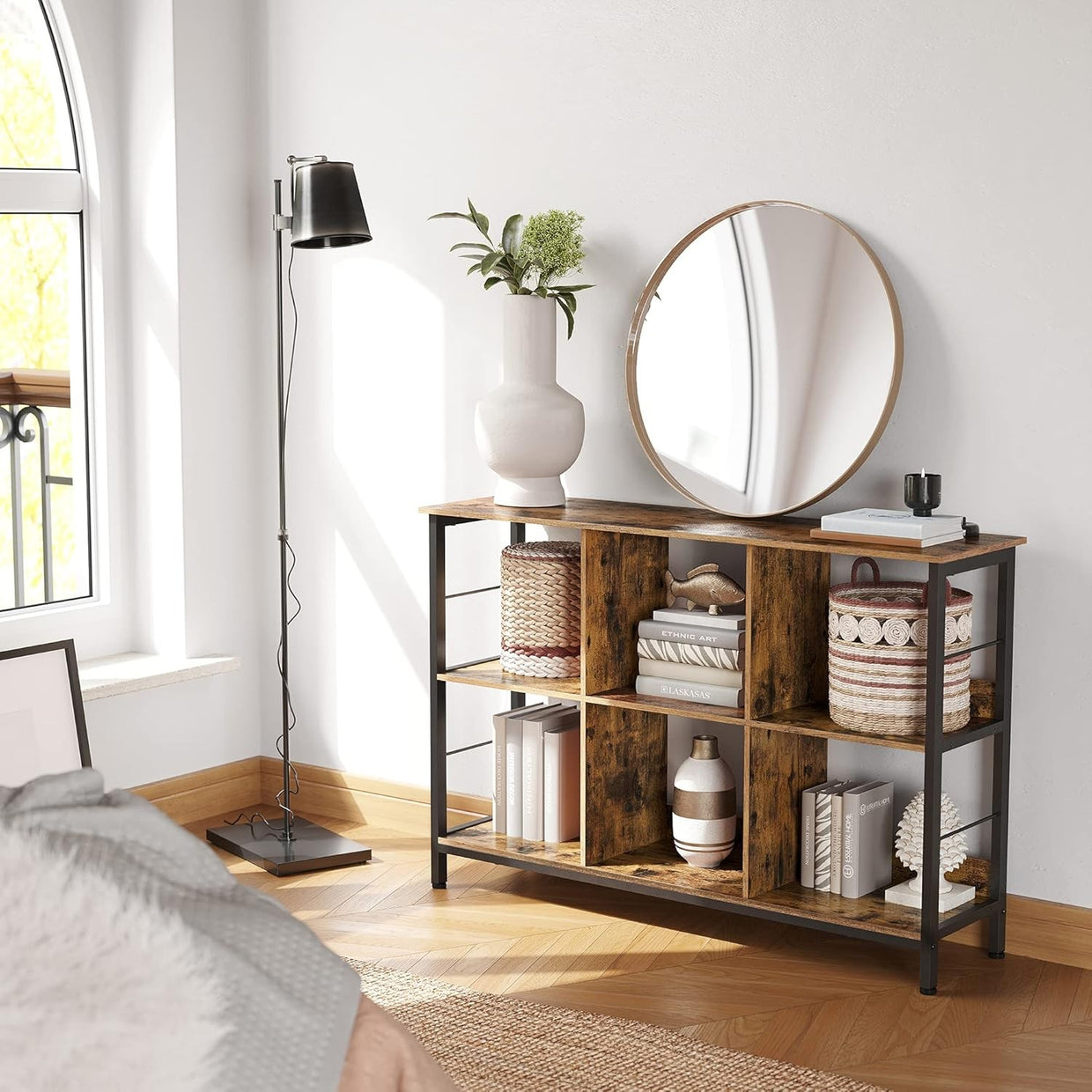 Industrial 6 - Compartment Bookcase | Rustic Brown Storage Shelf for Home & Office - Kwikley