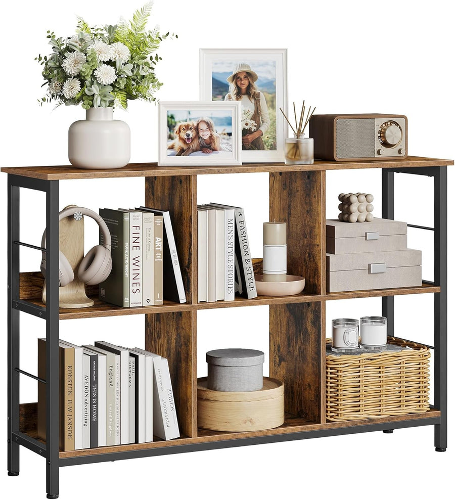Industrial 6 - Compartment Bookcase | Rustic Brown Storage Shelf for Home & Office - Kwikley