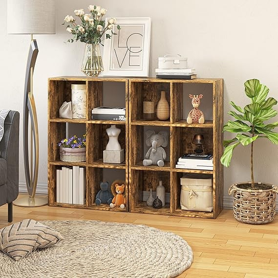 Industrial 6 - Compartment Bookshelf Storage Unit Freestanding Rustic Brown Shelf - Kwikley