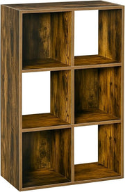 Industrial 6 - Compartment Bookshelf Storage Unit Freestanding Rustic Brown Shelf - Kwikley