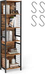 Industrial 6 - Tier Bookcase Shelf Unit with Hooks – Rustic Metal Frame, 175cm - Kwikley