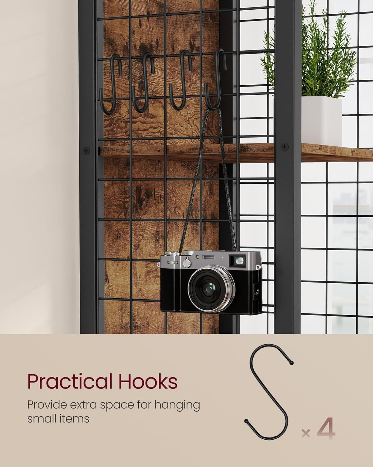Industrial 6 - Tier Bookcase Shelf Unit with Hooks – Rustic Metal Frame, 175cm - Kwikley