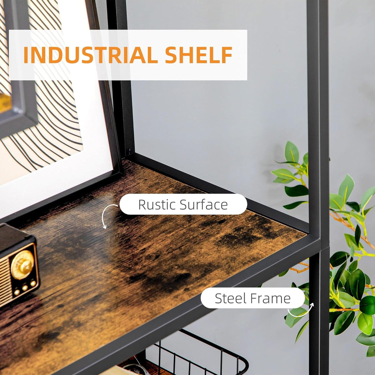 Industrial 6 - Tier Bookcase with Steel Frame & Rustic Wood Shelves – 180cm Tall - Kwikley